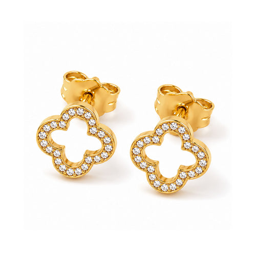 Crystal Clover Ohrringe in Gold mit funkelndem Kleeblatt Design aus Zirkonia