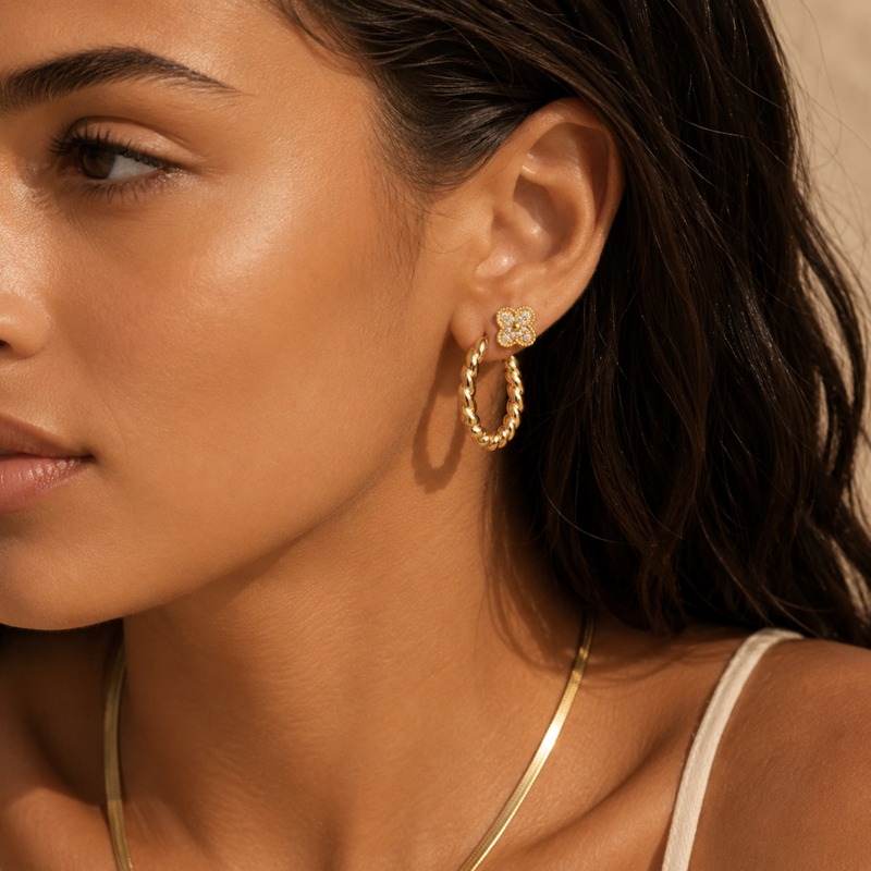 Wasserfeste und hautfreundliche Damen Ohrringe in 18K Vergoldung und Silber