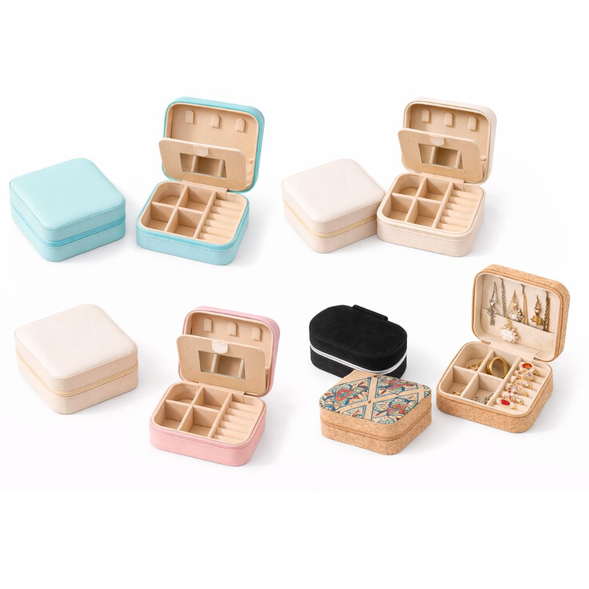 Verschiedene Schmuckboxen zur Aufbewahrung von Ringen, Ohrringen und Ketten – praktische Schmuckaufbewahrung und Geschenkverpackung