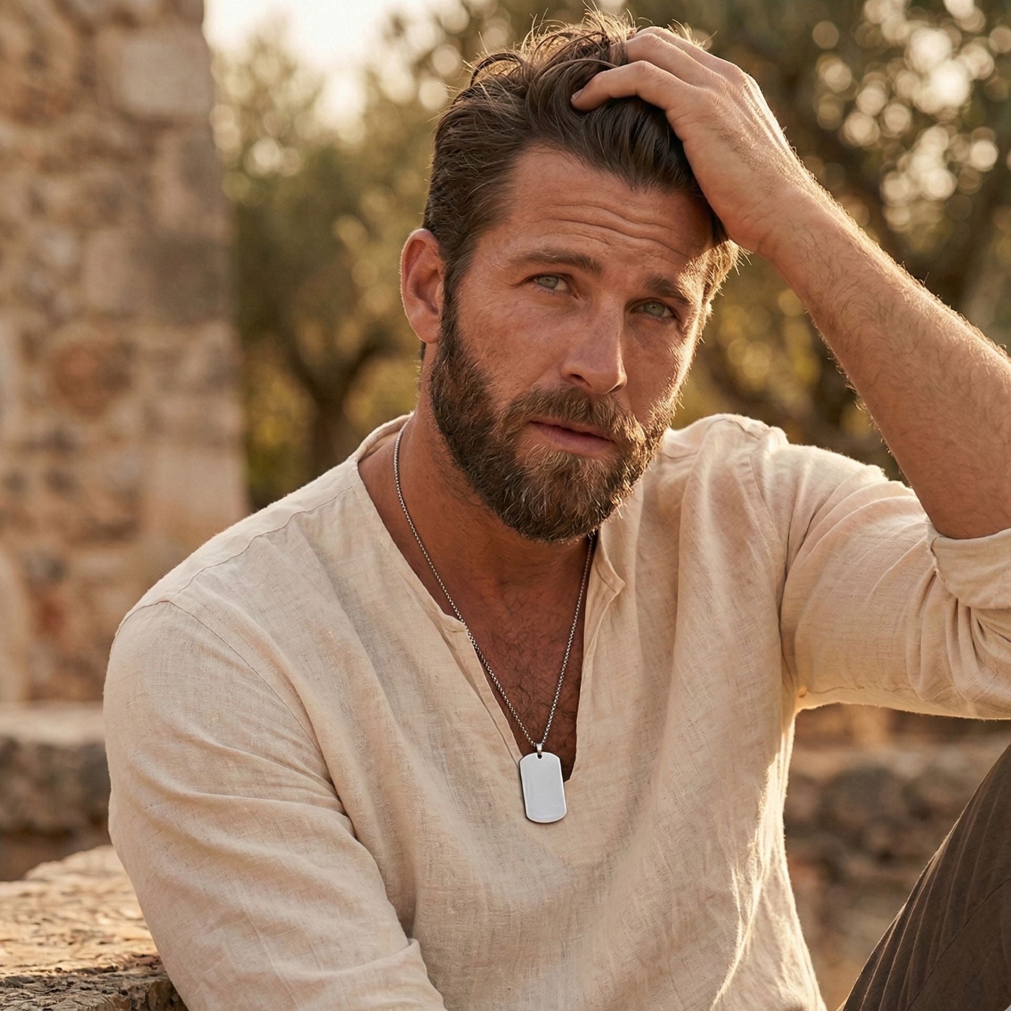 Silberne Identity Tag Halskette mit minimalistischer Kette und schlichtem Anhänger im modernen Design. Wasserfest, hypoallergen, hautfreundlich und langlebig, hochwertiger Modeschmuck.