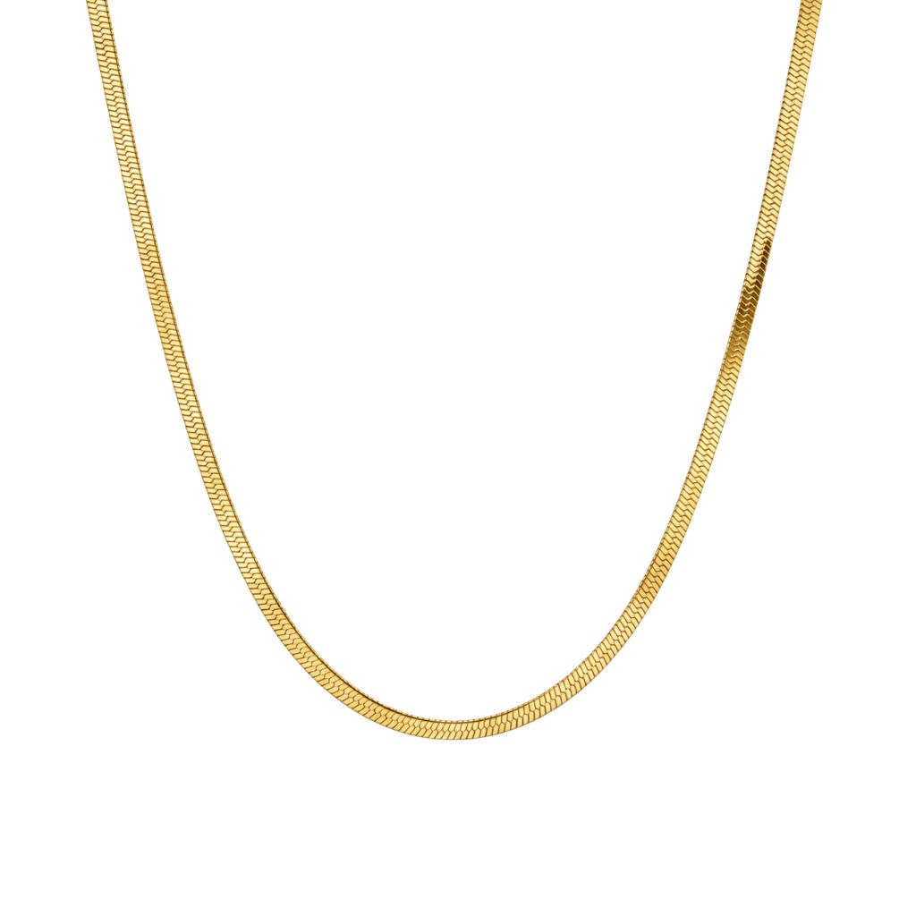 Flache Snake Kette in Gold, glänzende Halskette für Damen aus Edelstahl 18K vergoldet