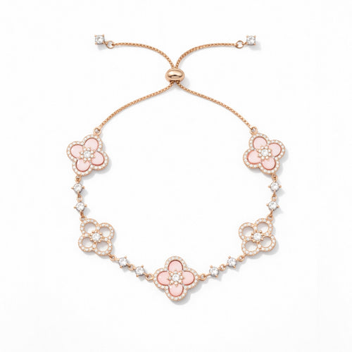 Blumen Armband in Rosé mit funkelnden Zirkonia-Details in Pink, größenverstellbar, wasserfest, Modeschmuck für Damen