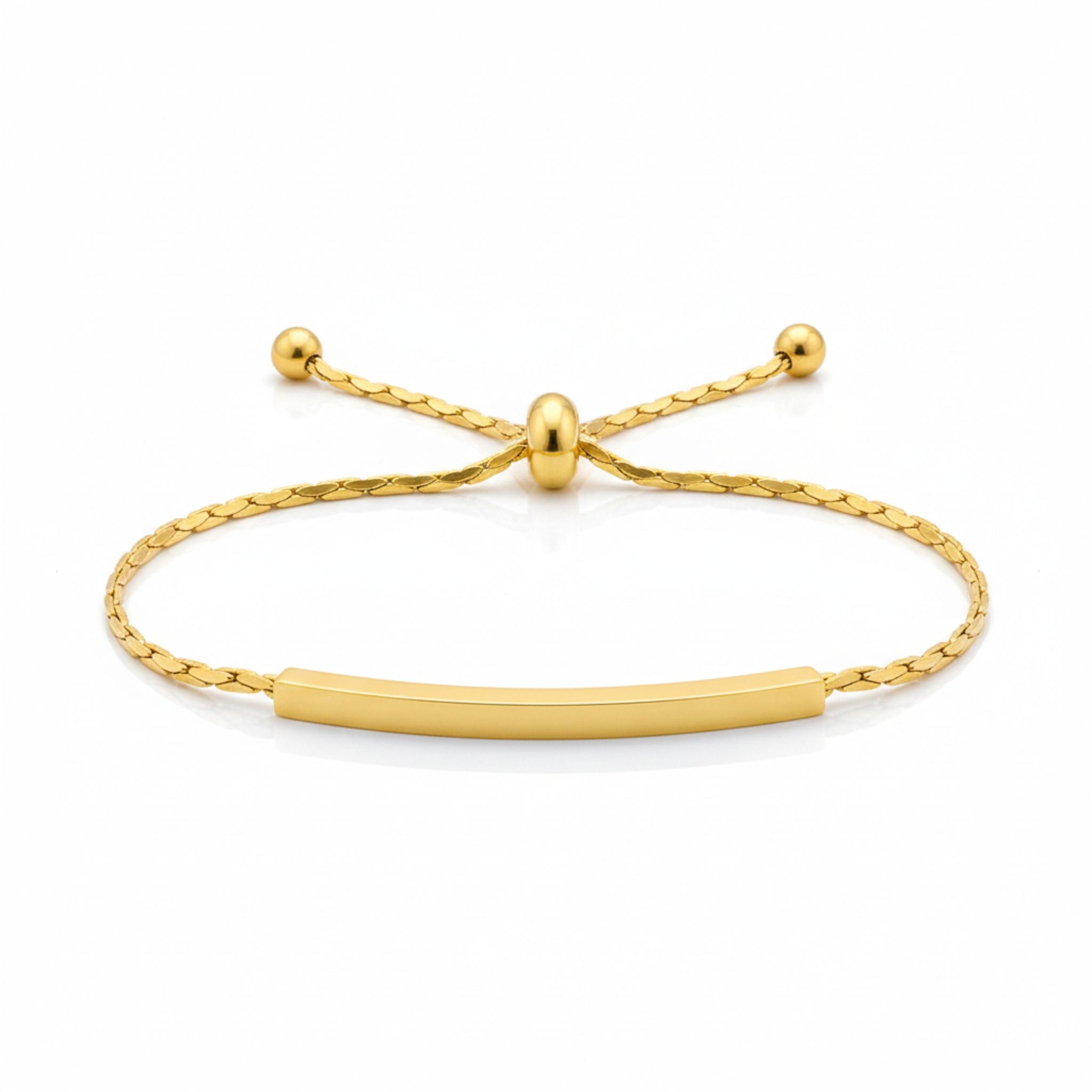 Verstellbares Goldarmband mit glatter Gravurplatte – minimalistisches 18K vergoldetes Armband für Damen