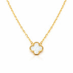 Kleeblatt Halskette in Gold mit Perlmutt-Anhänger, zarte Länge, wasserfest, Modeschmuck für Damen