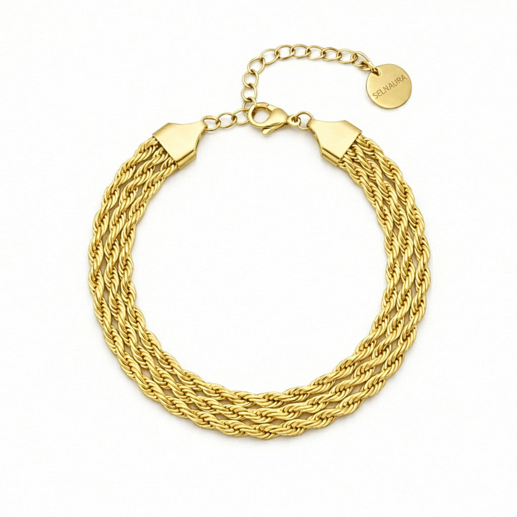 Mehrreihiges Armband in Gold, geflochtenes Design, wasserfest, Modeschmuck für Damen