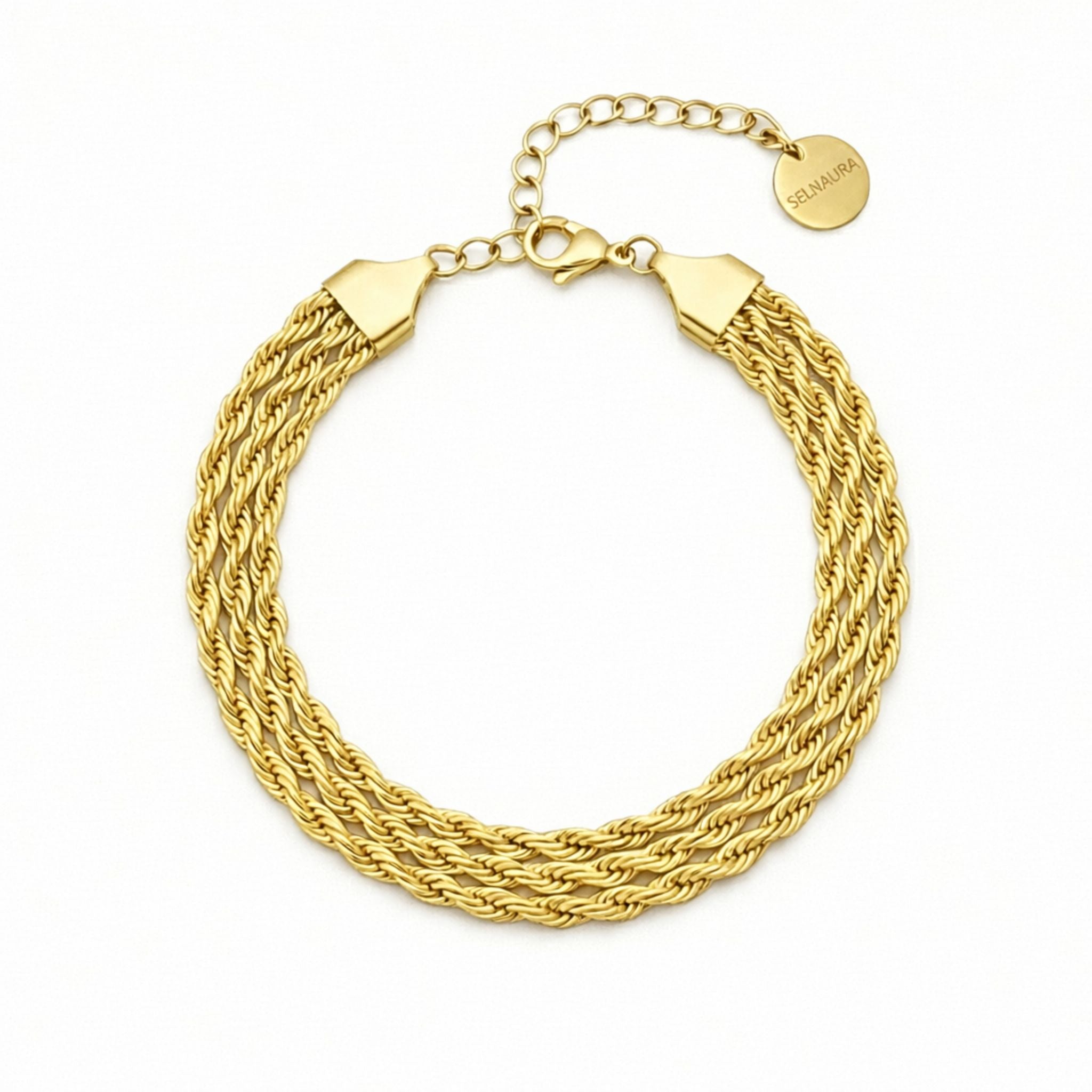 Mehrreihiges Armband in Gold, geflochtenes Design, wasserfest, Modeschmuck für Damen