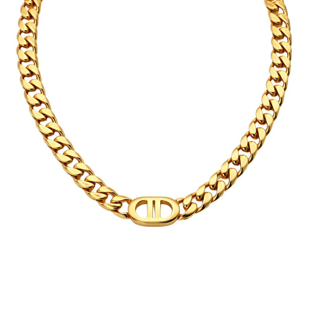 Golden Pulse Halskette – 18K vergoldete Panzerkette mit markantem  DD Mittelteil, eleganter Schmuck und waserfest