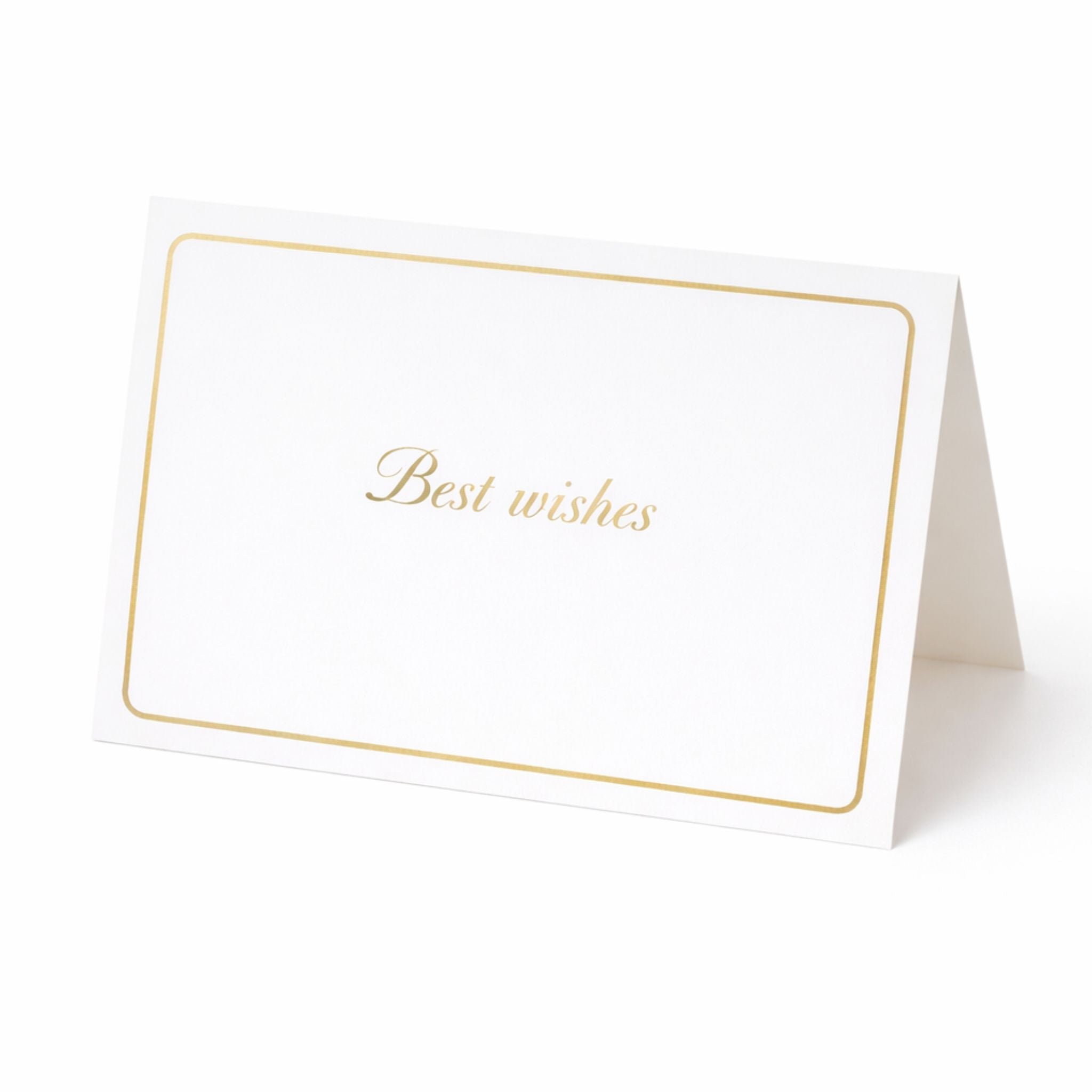 Elegante Grußkarte „Best wishes“ in Weiß mit goldener Schrift und feinem Goldrand – hochwertige Glückwunschkarte, ideal als Beilage zu Schmuckgeschenken von Selnaura