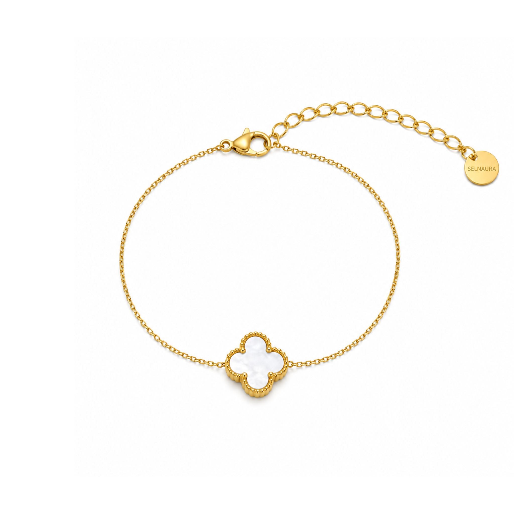 Pearl Clover Armband in Gold mit Perlmutt Kleeblatt Anhänger