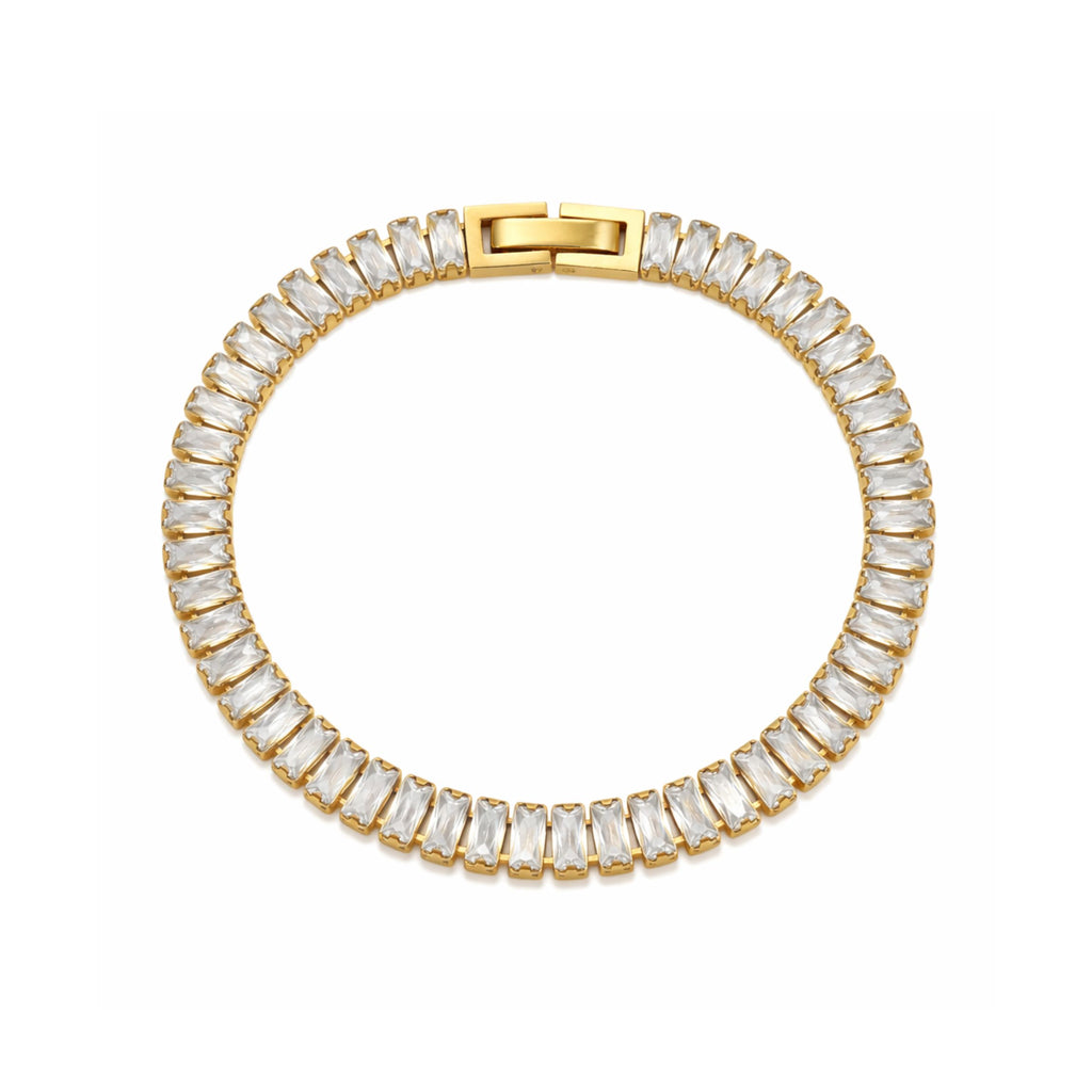 Elegantes Armband mit rechteckigen Zirkonia-Steinen in Goldoptik, wasserfester und hautfreundlicher Damenschmuck