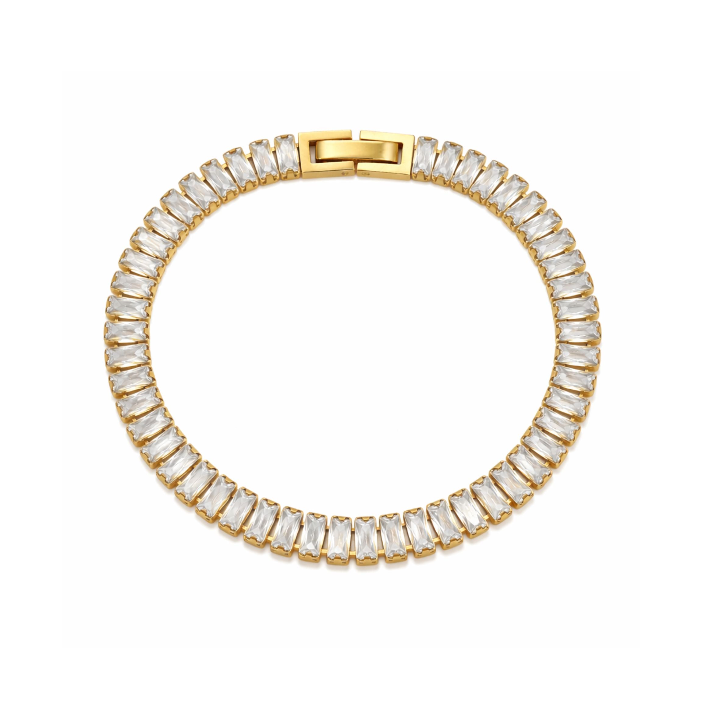 Elegantes Armband mit rechteckigen Zirkonia-Steinen in Goldoptik, wasserfester und hautfreundlicher Damenschmuck