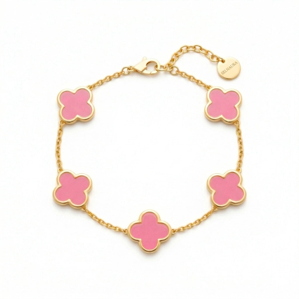 Rosé Aura Clover Armband – elegantes Kleeblatt Armband in Gold-Rosé von Selnaura
