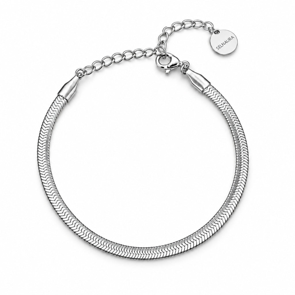 Liquid Flow Snake Armband in Silber mit Verlängerungskette und Selnaura-Anhänger, Edelstahl