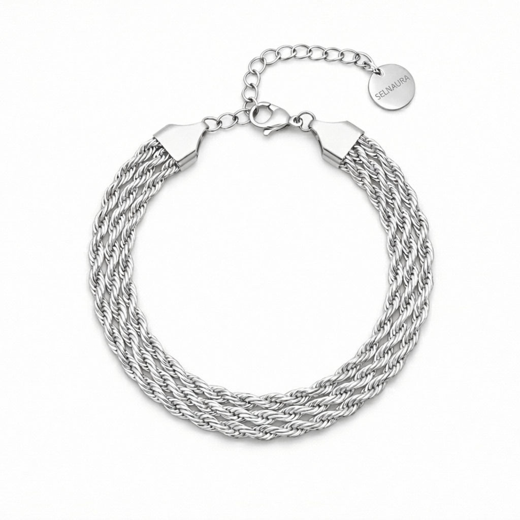 Mehrreihiges Armband in Silber, geflochtenes Kettenarmband, 46+5cm, wasserfest, Modeschmuck für Damen