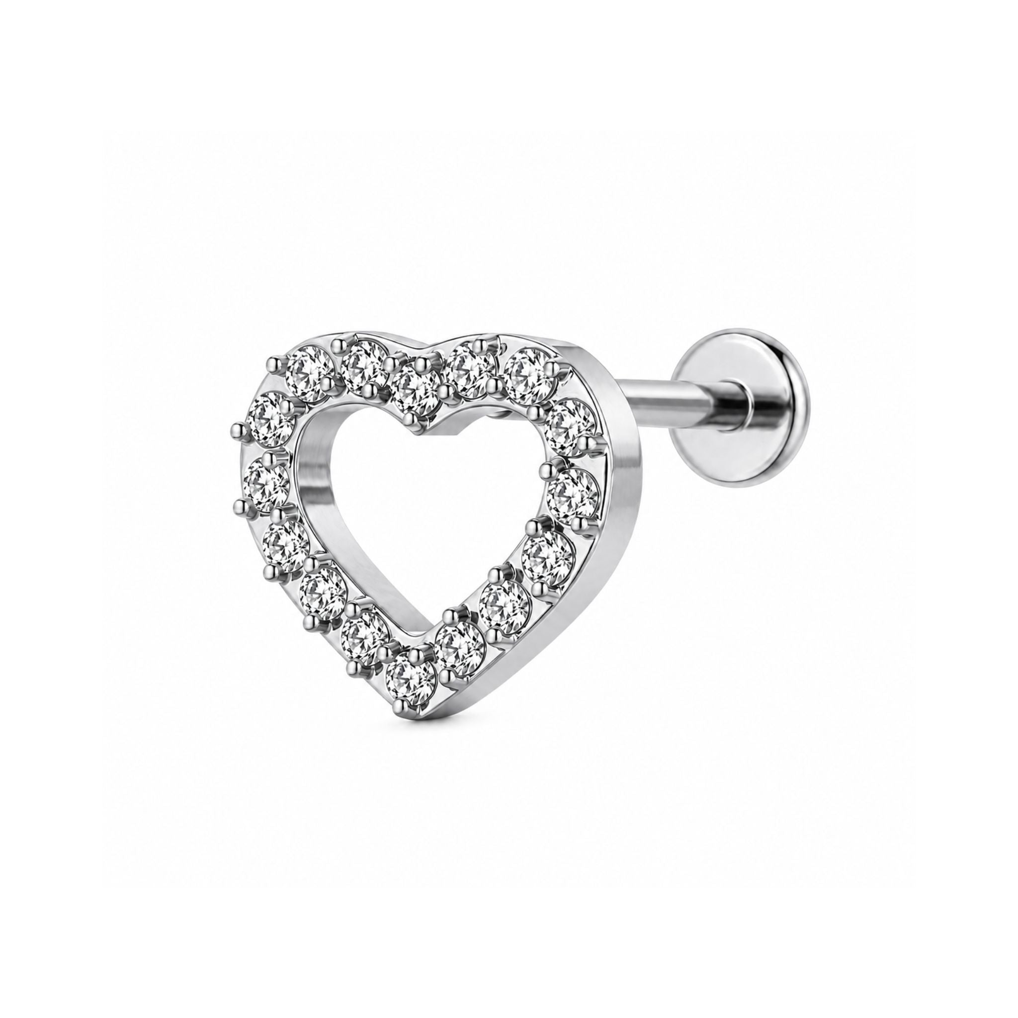 Amora Heart Piercing Silber aus Titan mit Herzdesign und Zirkonia