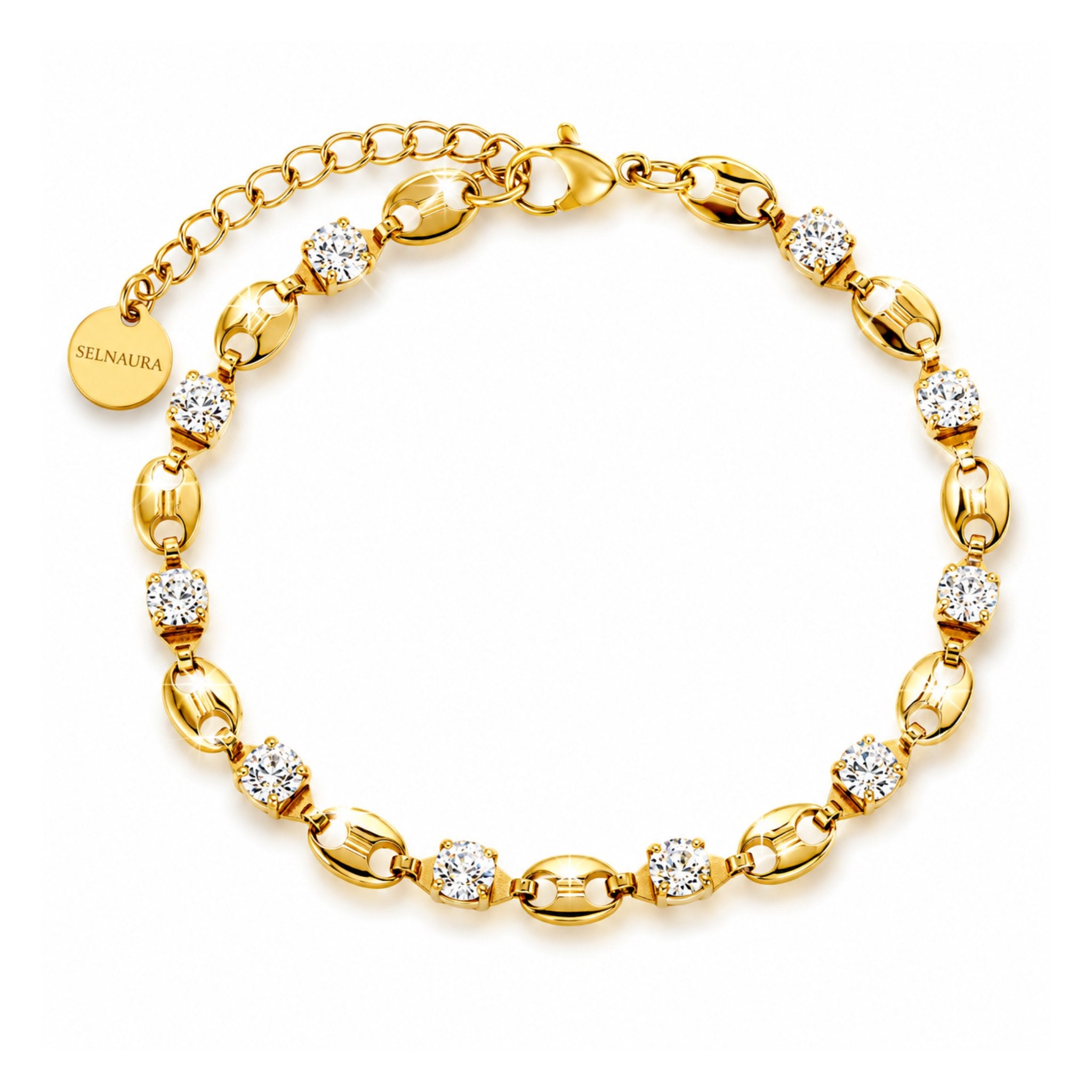 Avelora Armband in Gold mit funkelnden Zirkonia Steinen und ovalen Gliedern