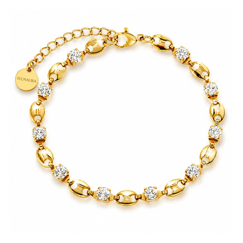 Avelora Armband in Gold mit funkelnden Zirkonia Steinen und ovalen Gliedern