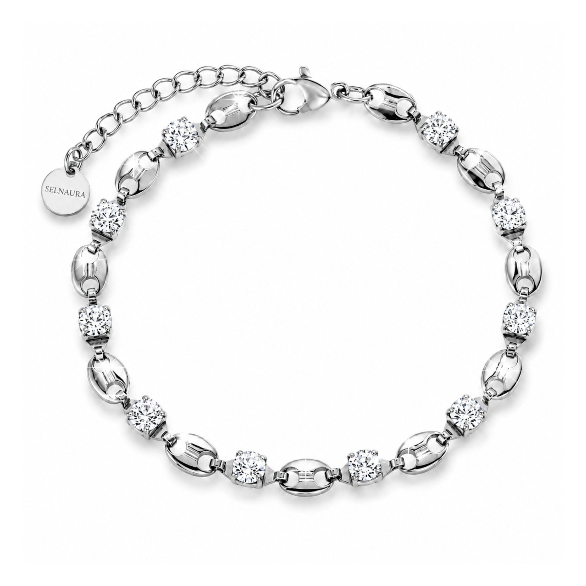 Avelora Armband in Silber mit funkelnden Zirkonia Steinen und ovalen Gliedern