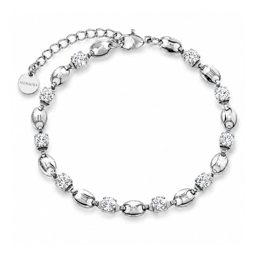 Avelora Armband in Silber mit funkelnden Zirkonia Steinen und ovalen Gliedern