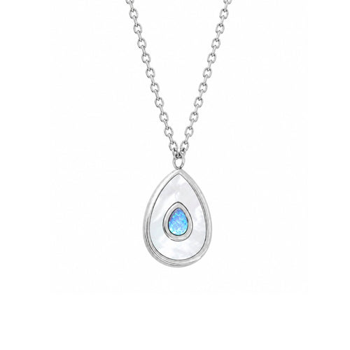 Blue Aura Drop Kette in Silber mit blauem Opal Tropfen Anhänger und schimmernder Oberfläche
