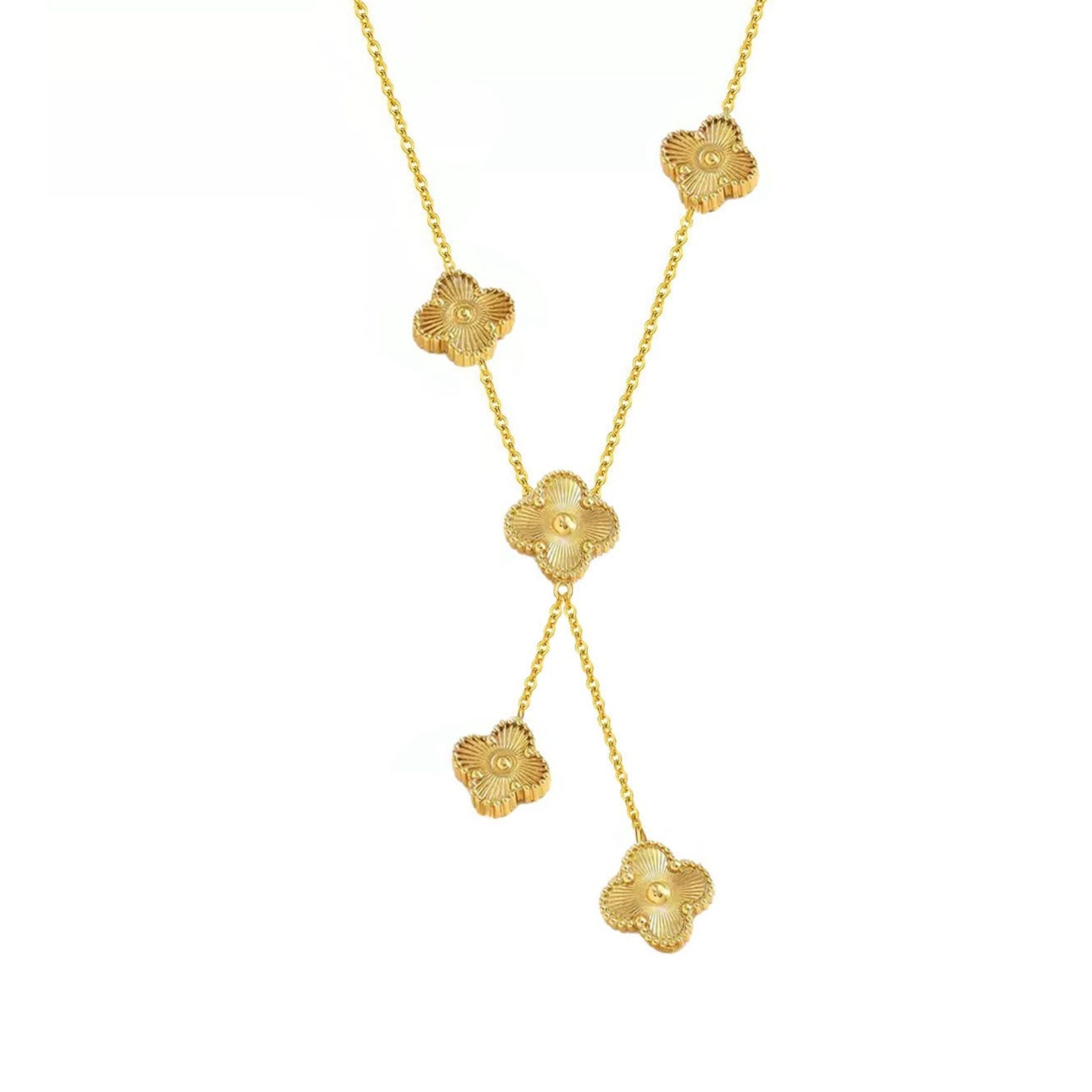 Clover Bloom Kette aus Gold mit filigranen Kleeblatt Anhängern für Damen