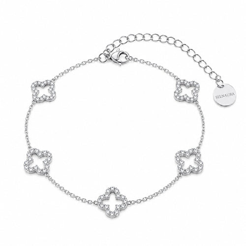 Crystal Clover Armband in Silber mit vier Kleeblatt Elementen und Schmucksteinen