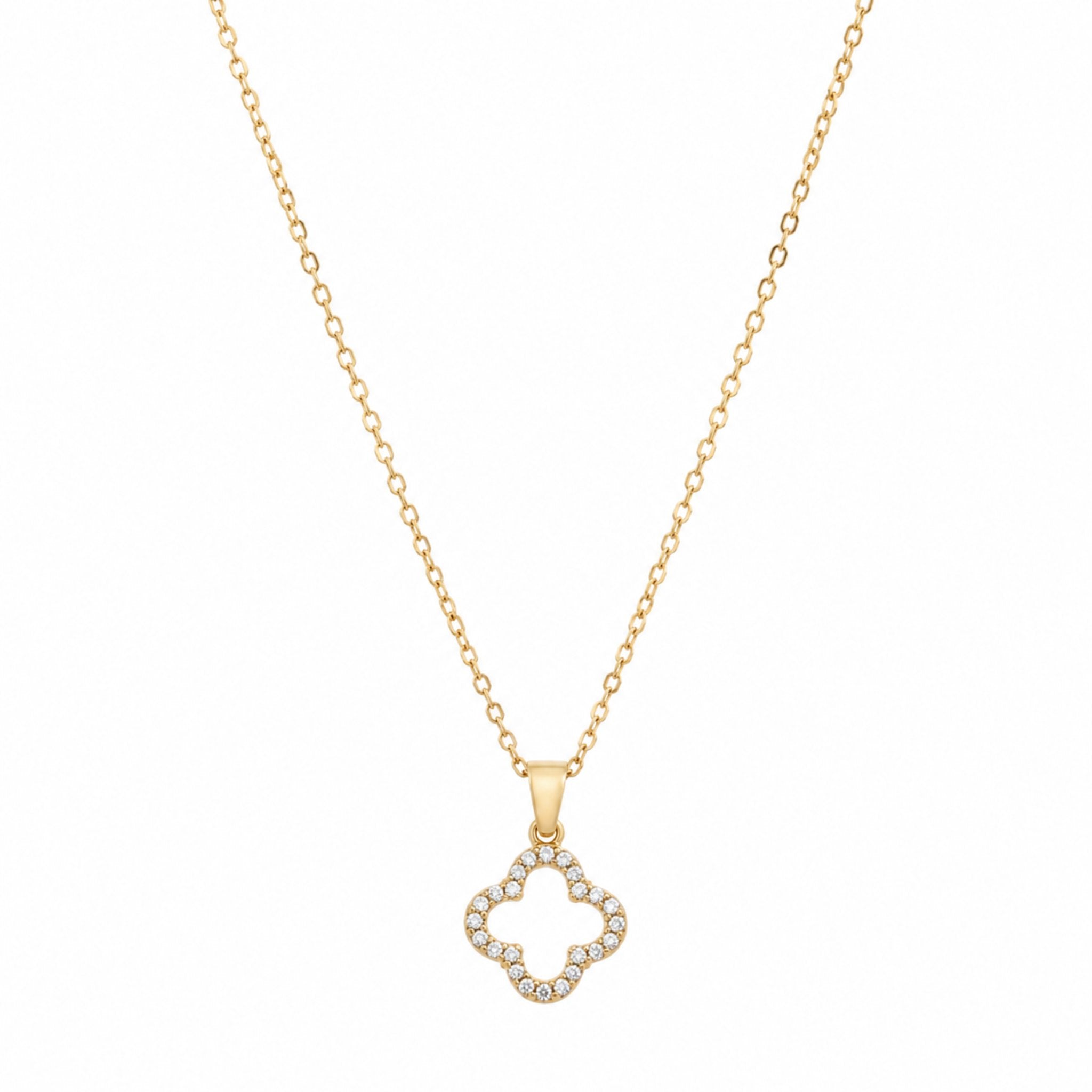 Crystal Clover Kette in Gold mit funkelndem Kleeblatt Anhänger aus Zirkonia