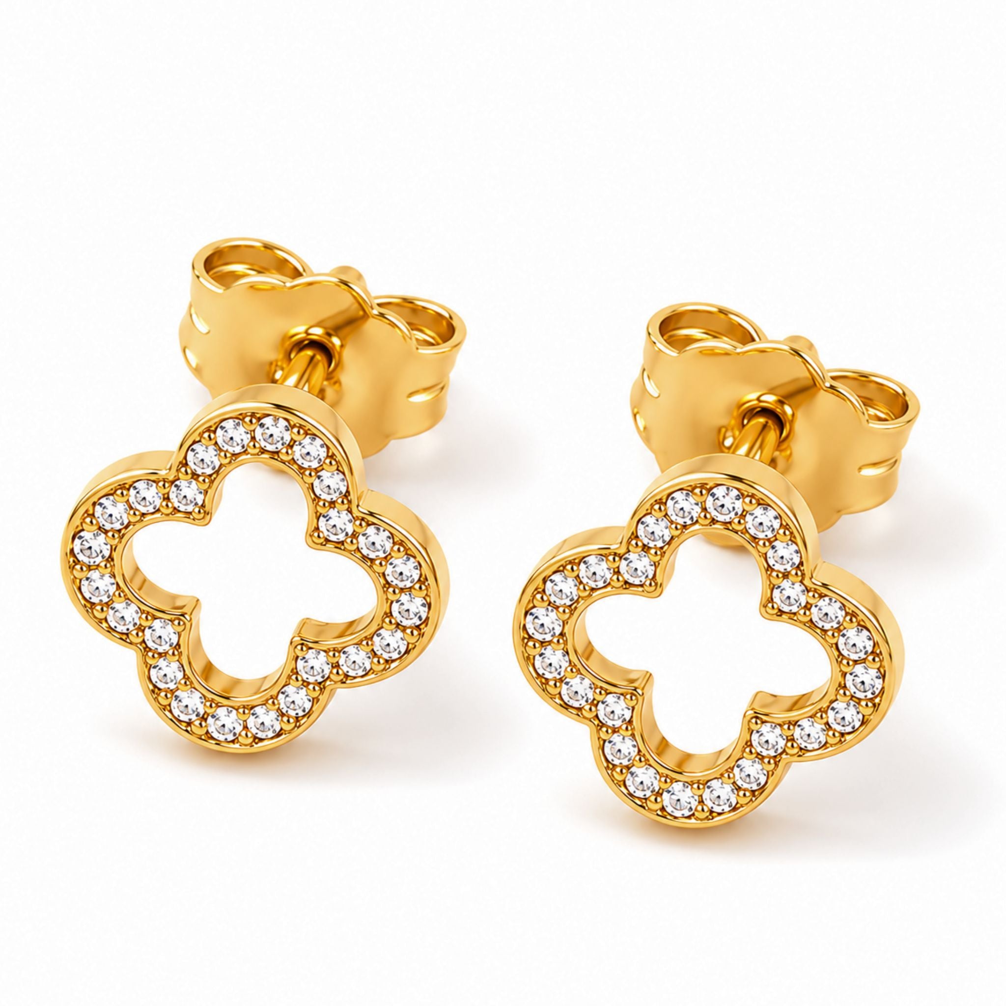 Crystal Clover Ohrringe in Gold mit funkelndem Kleeblatt Design aus Zirkonia