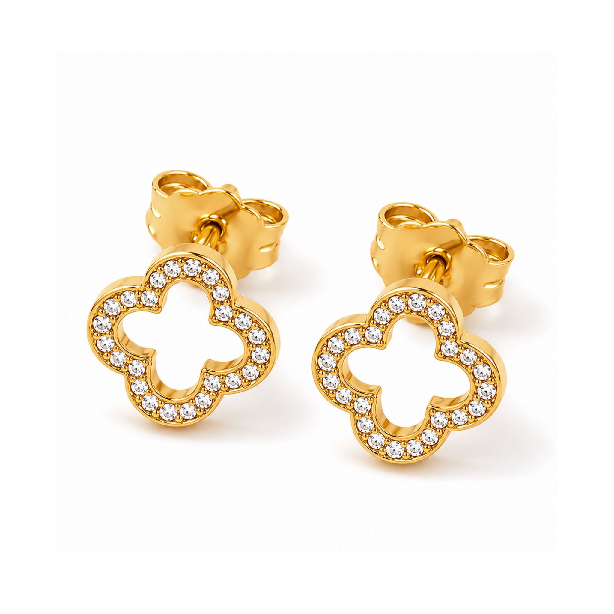 Crystal Clover Ohrringe in Gold mit funkelndem Kleeblatt Design aus Zirkonia