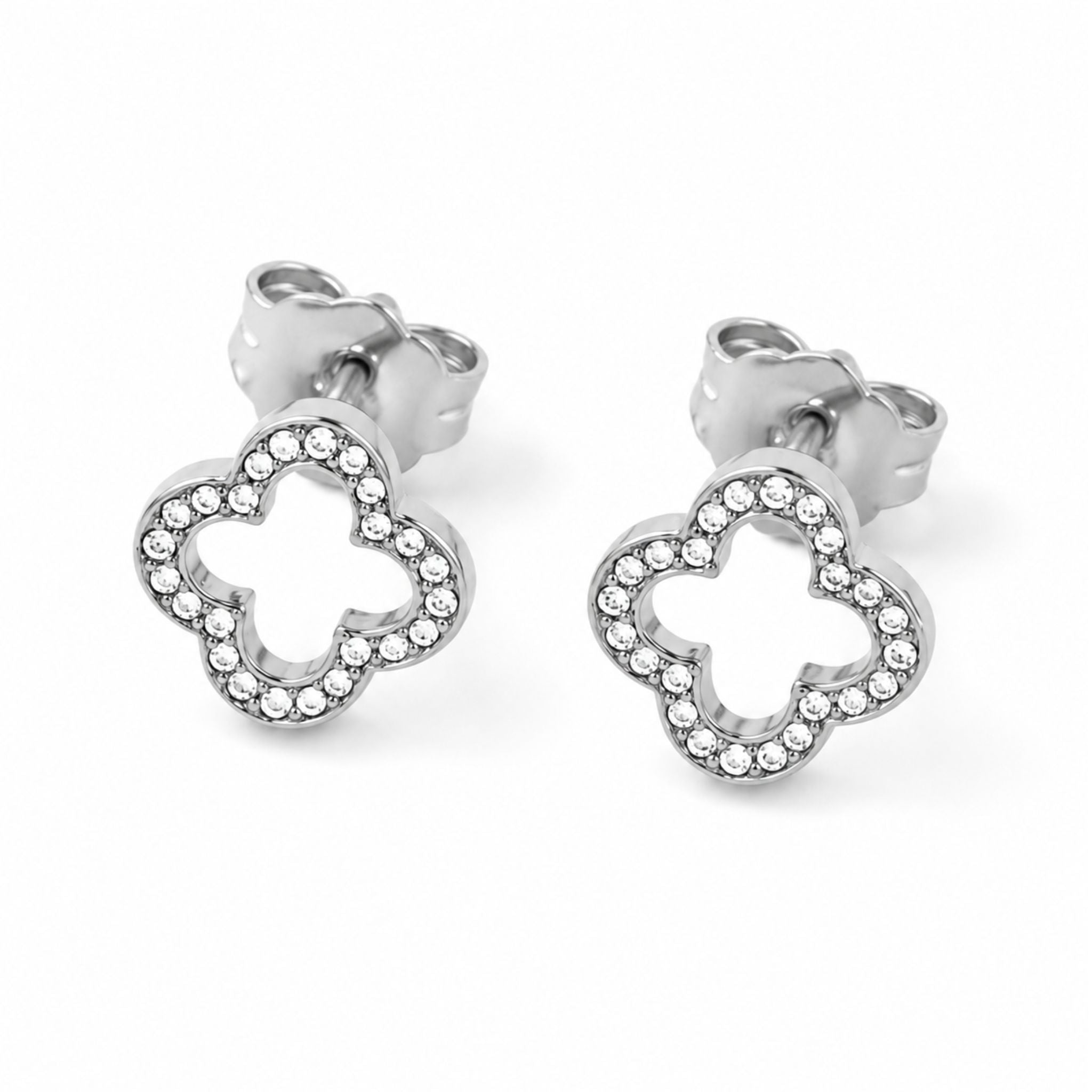 Crystal Clover Ohrringe in Silber mit funkelndem Kleeblatt Design aus Zirkonia