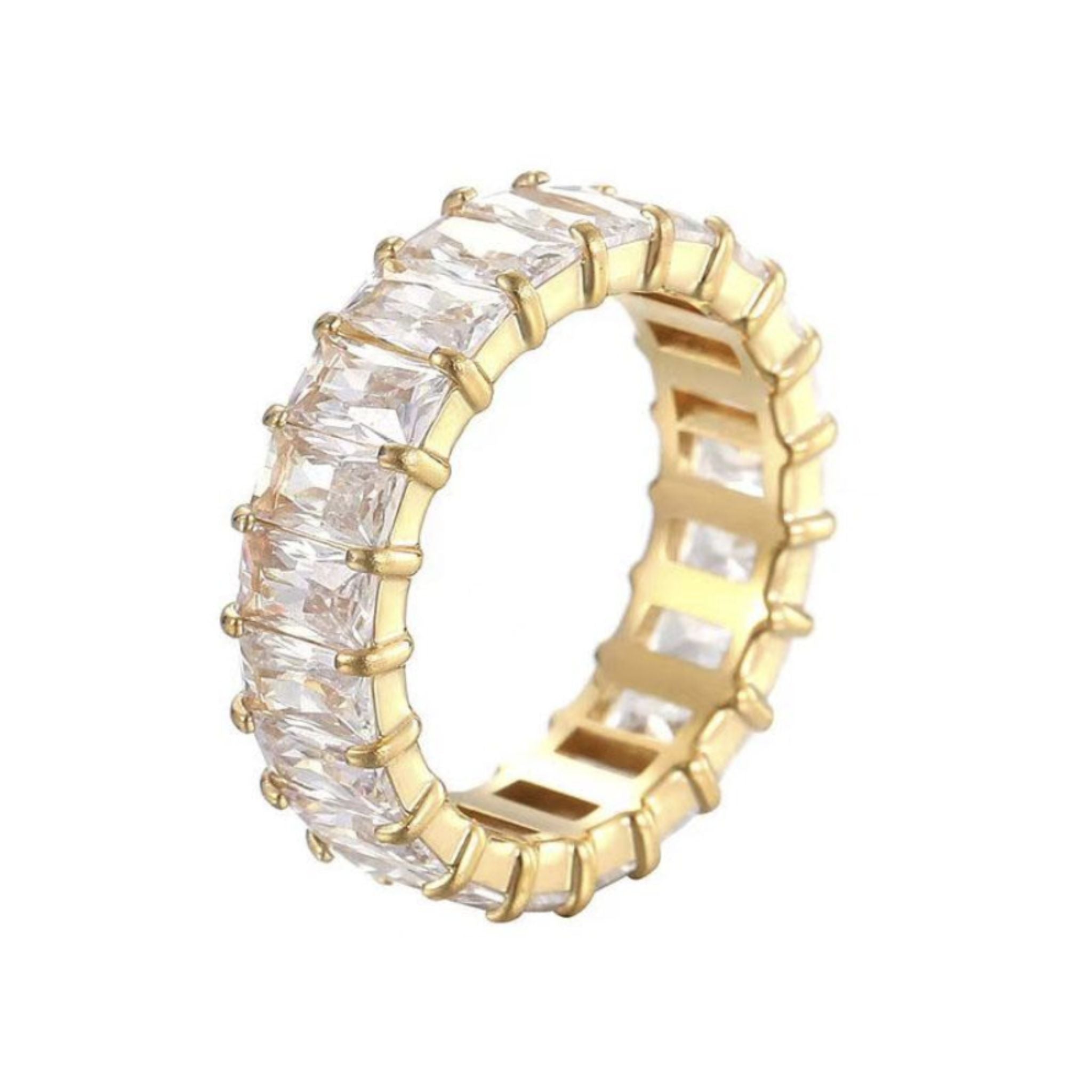 Diamond Princess Ring Gold mit rechteckigen Zirkonia im Eternity Design