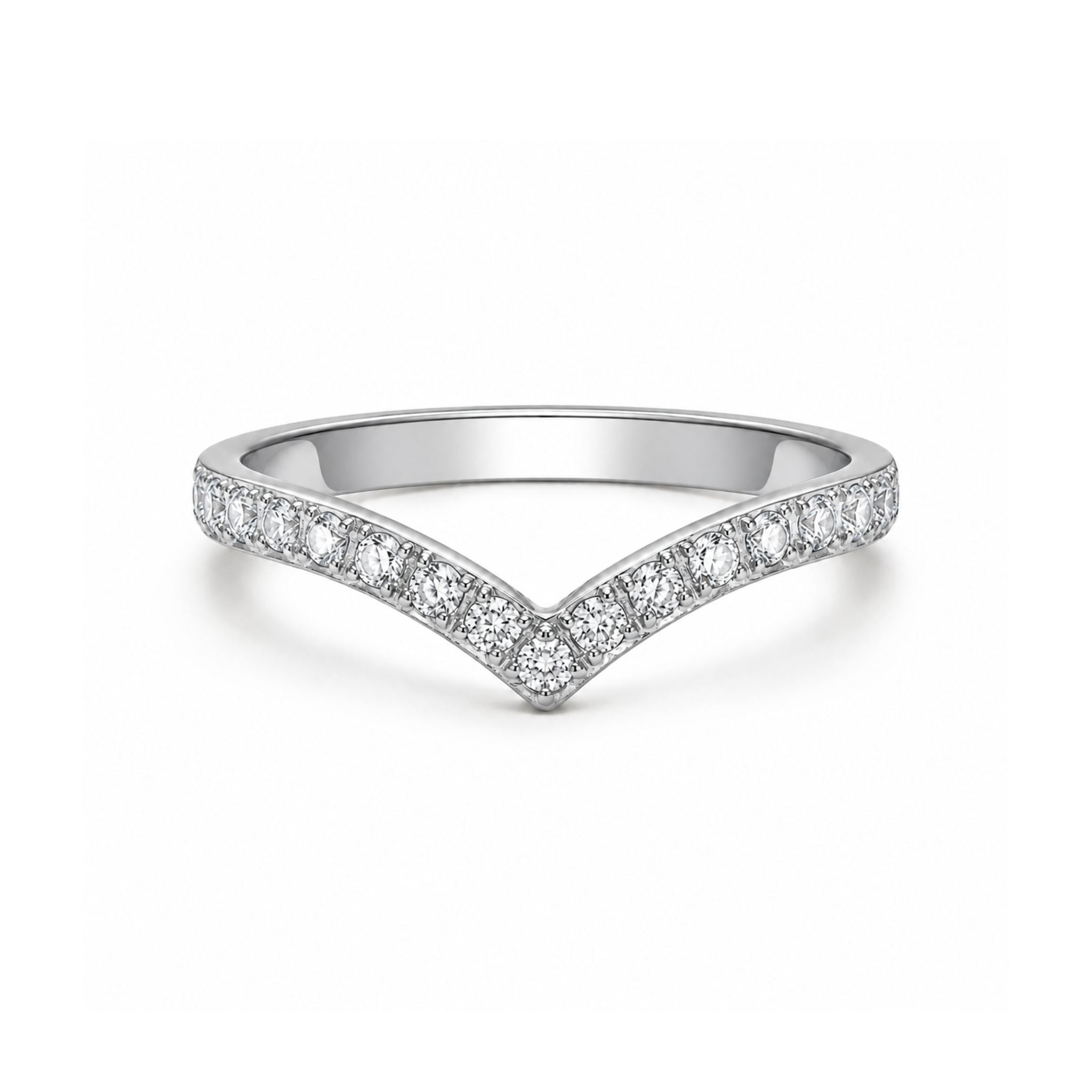 Diamond V Ring Silber mit funkelnden Zirkonia Steinen