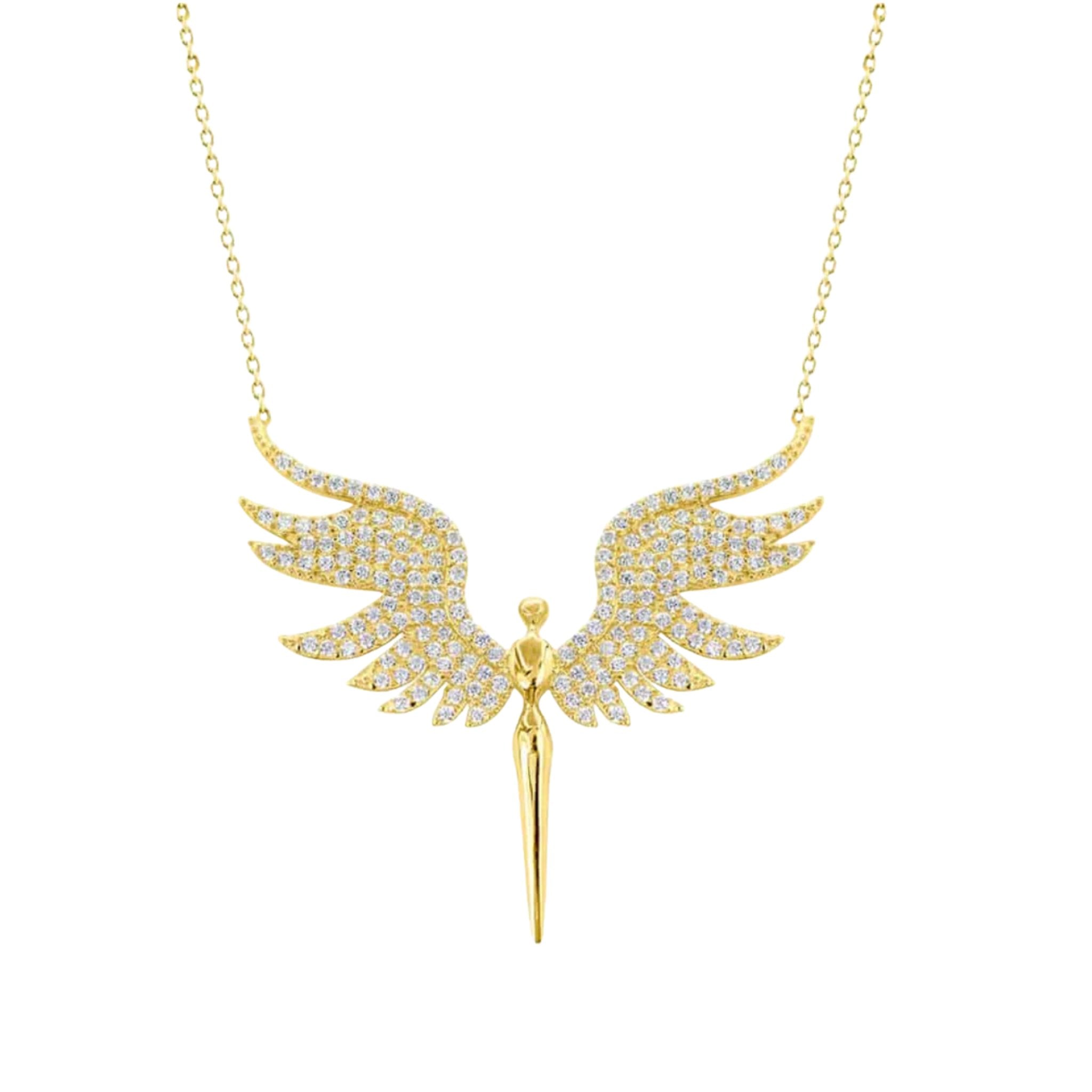 Goldene Engelsflügel Halskette aus 18K vergoldetem Edelstahl mit Zirkonia Steinen