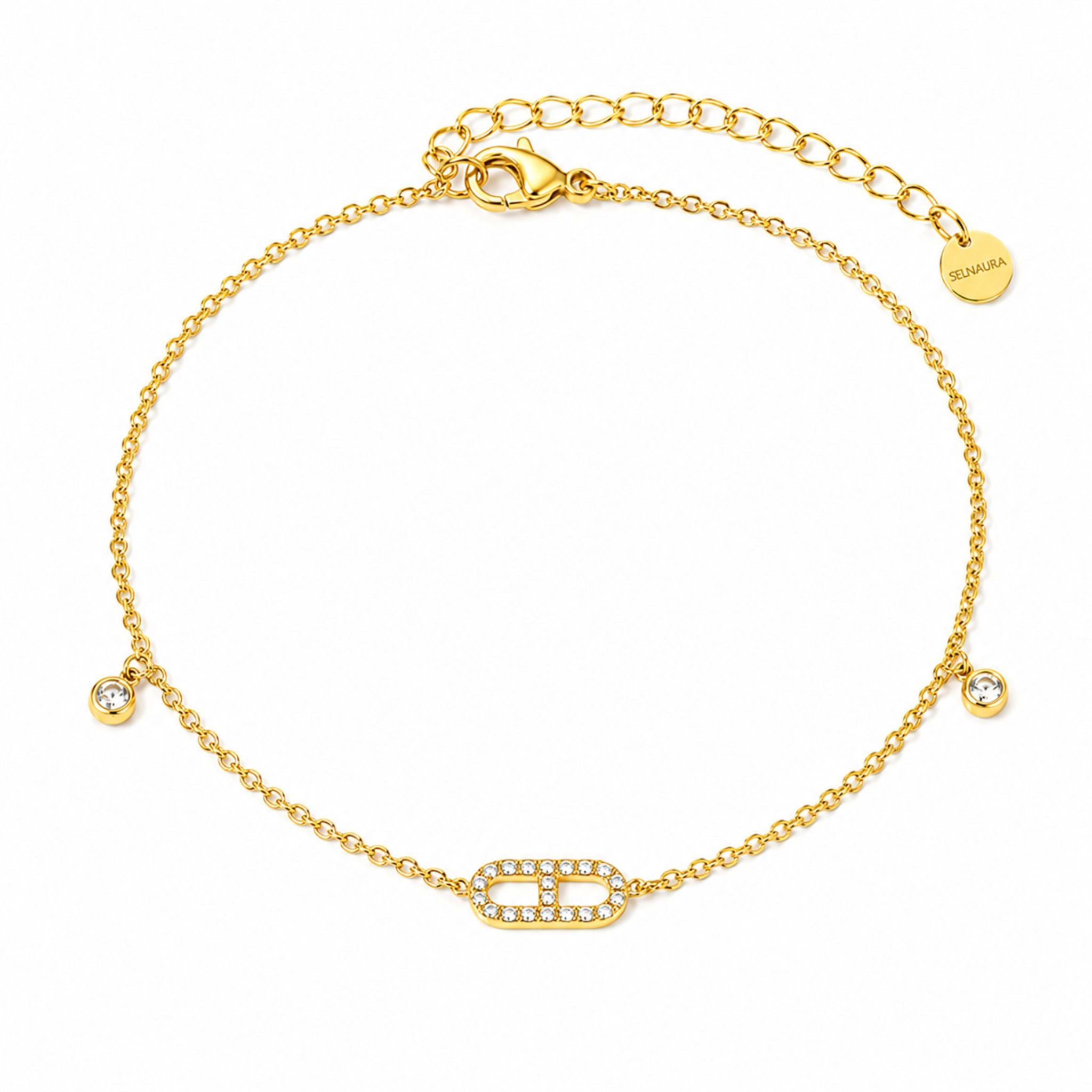 Everlight Fußkette Gold mit Zirkonia Element und funkelnden Stein Anhängern