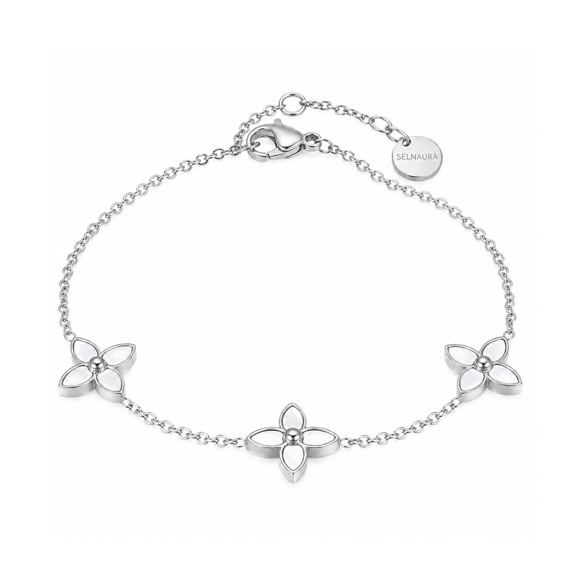 Flora Pearl Armband in Silber mit filigranen Blütenelementen und Perlmutt