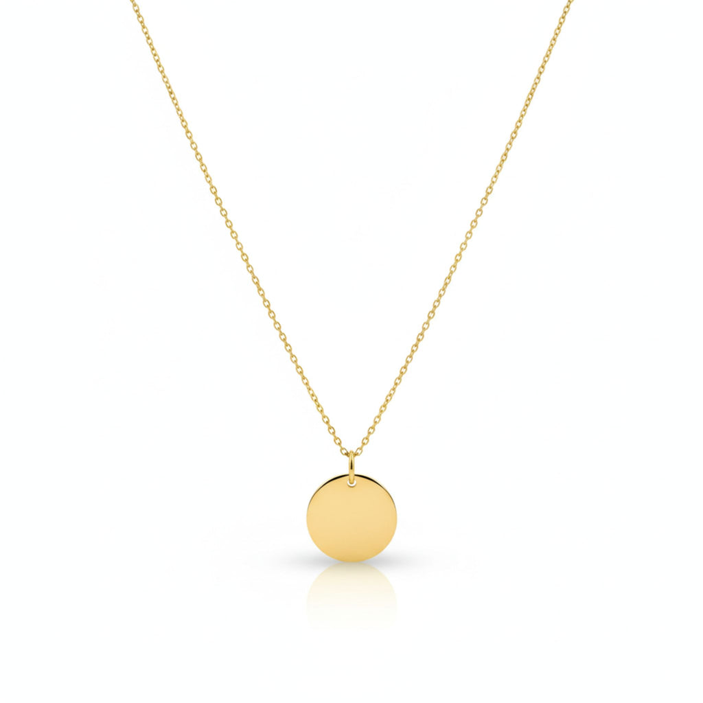 Goldene Coin of Meaning Halskette mit minimalistischem Kreis-Anhänger, zeitloses Schmuckdesign