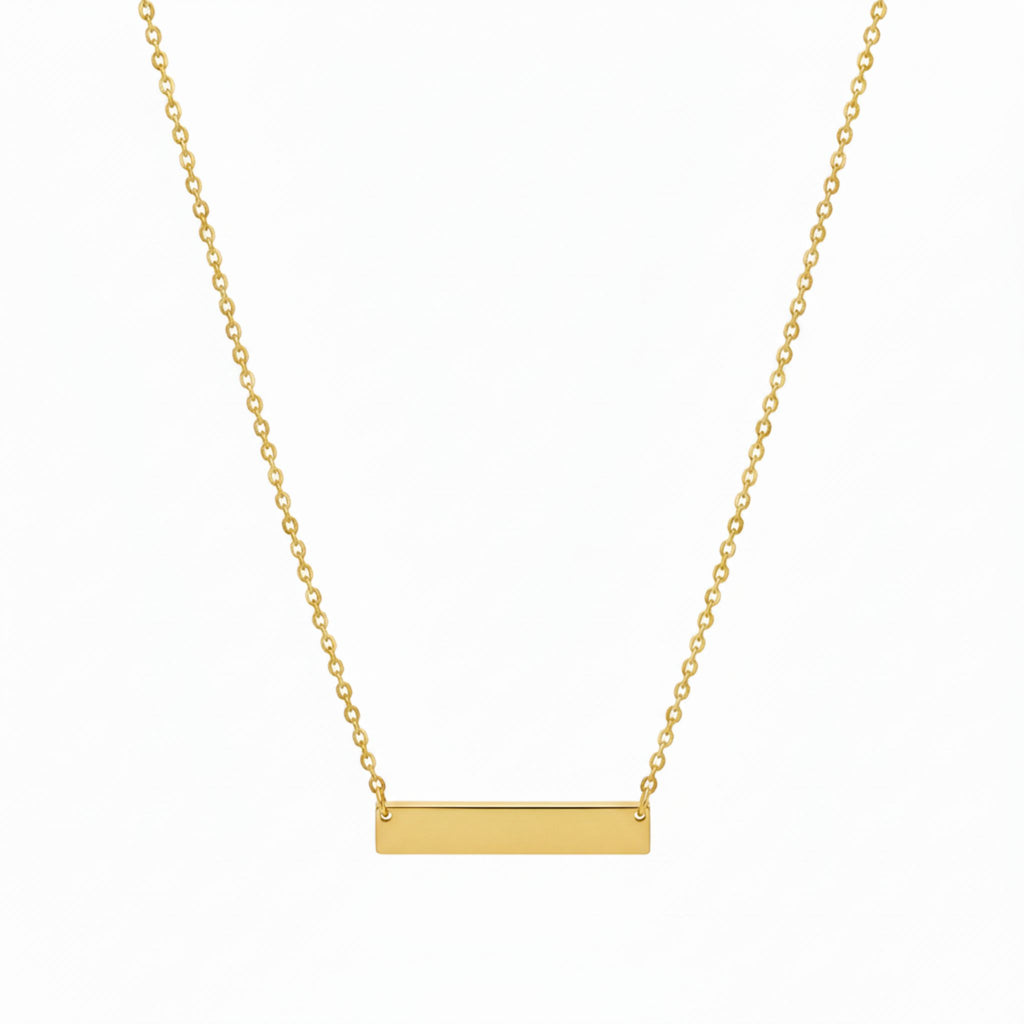 Minimalistische Bar-Halskette mit rechteckigem Anhänger an feiner Kette, modernes Schmuckdesign