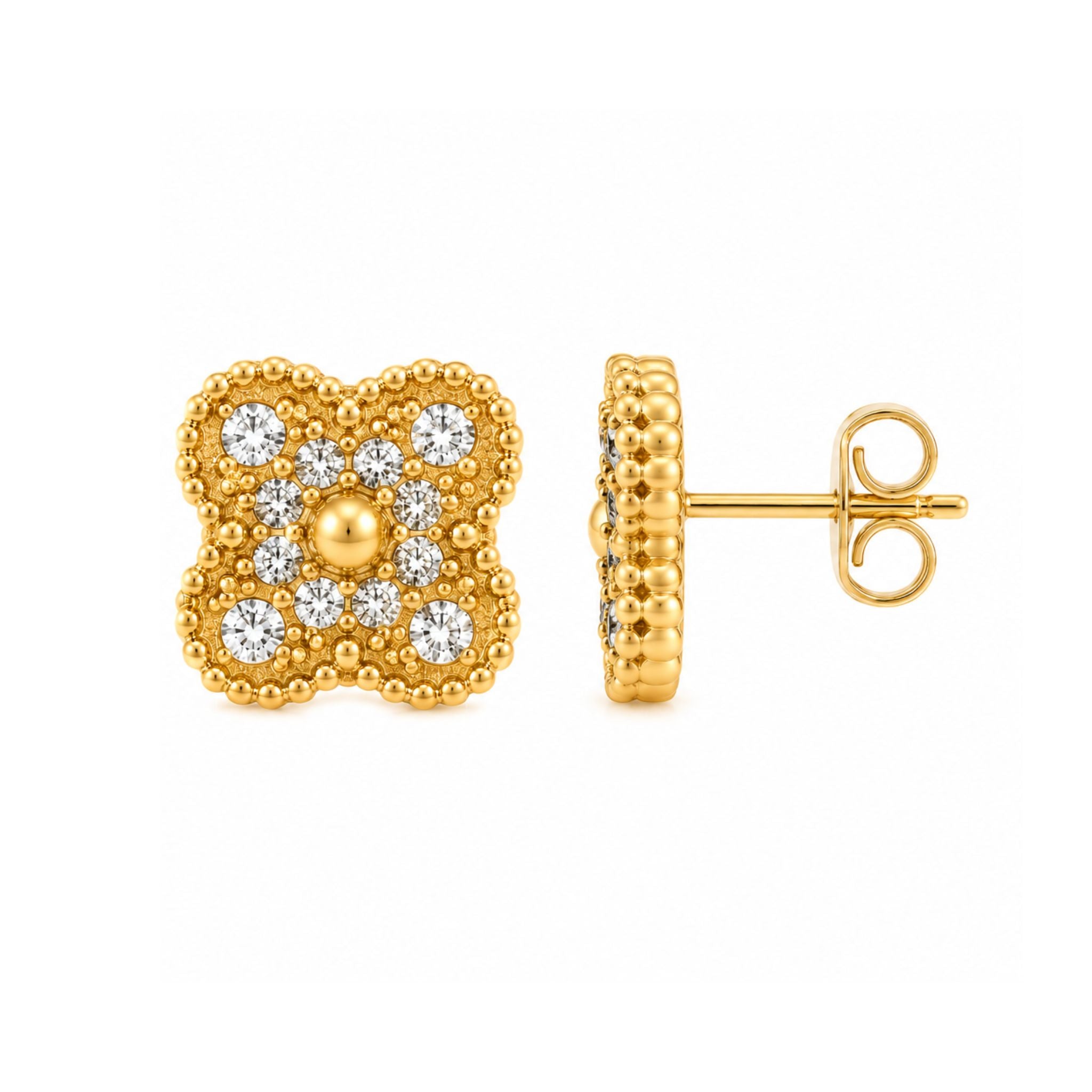 Golden Clover Ohrringe Gold mit Zirkonia Steinen