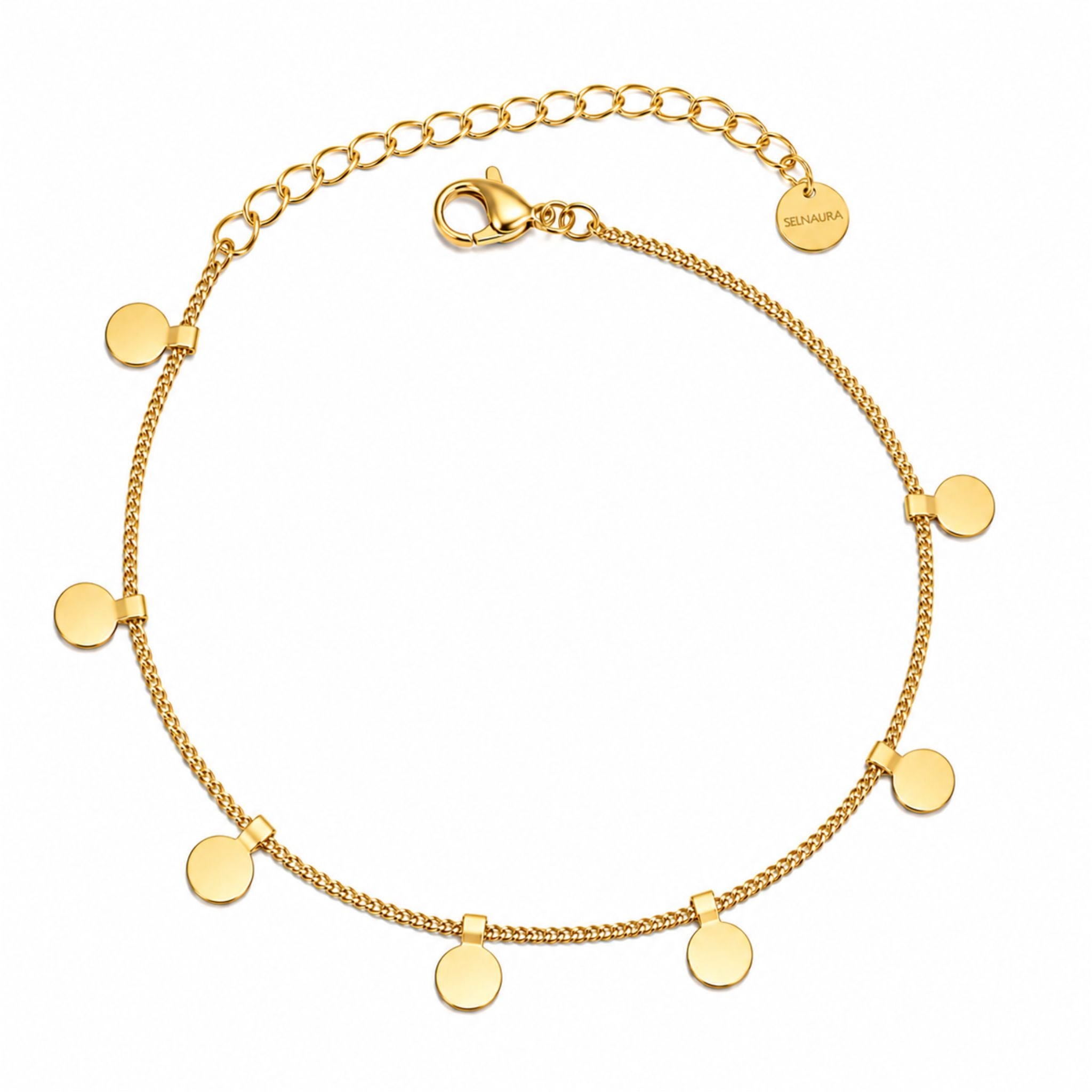 Golden Tag Fußkette Gold mit runden Anhängern für Damen