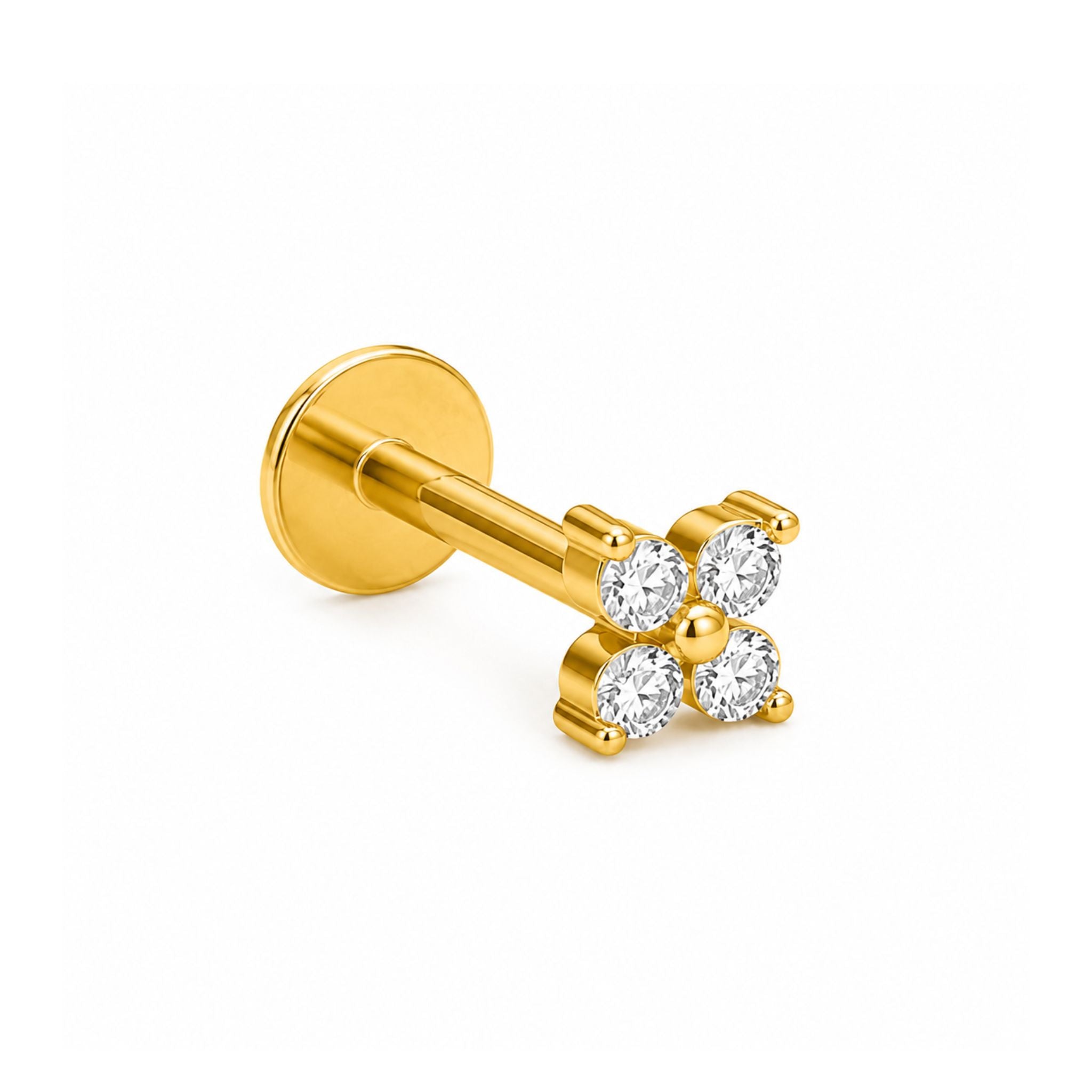 Luna Bloom Piercing Gold aus Titan mit vier Zirkonia Steinen in Blütenform