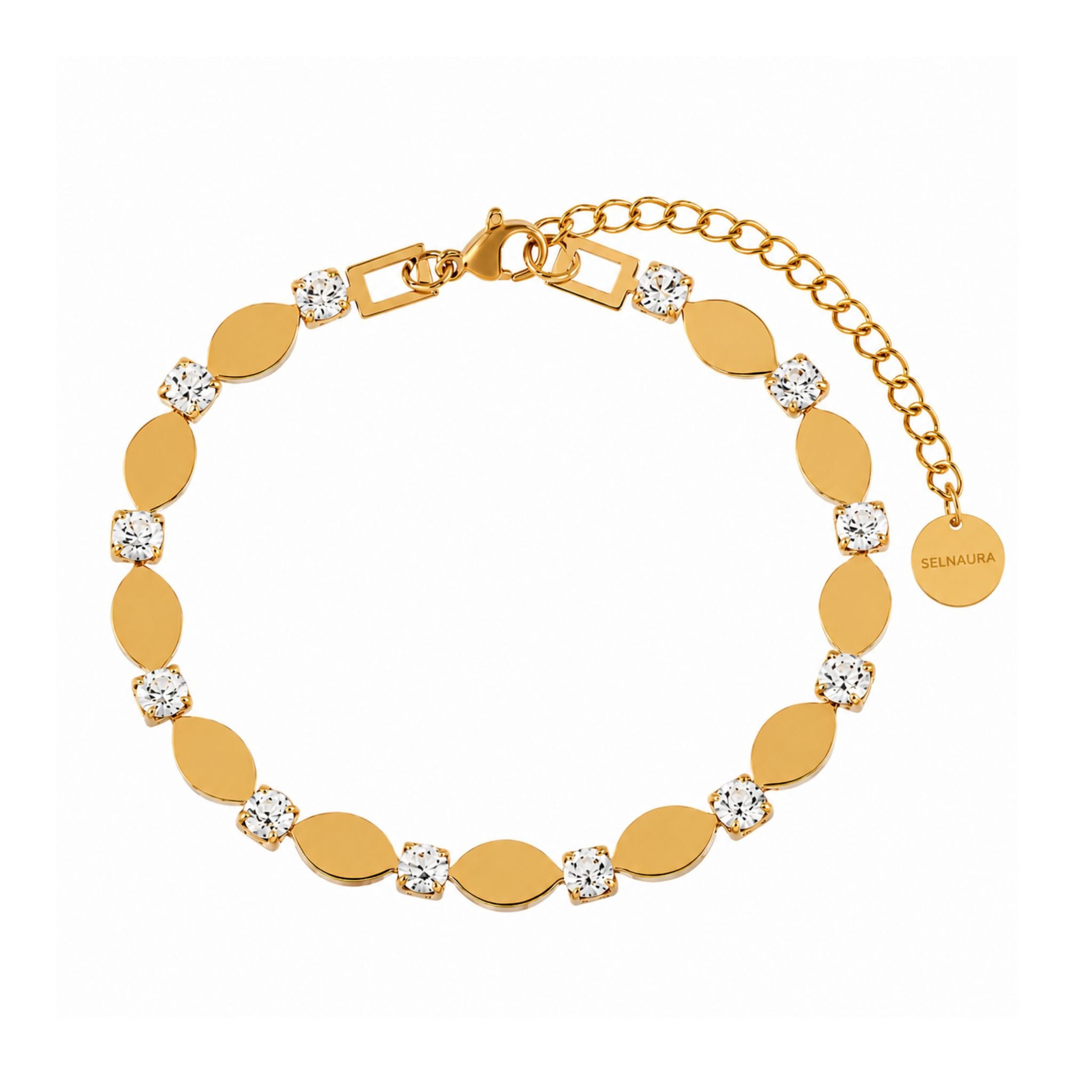 Goldenes Damen Armband mit Zirkonia und personalisierbaren Plättchen