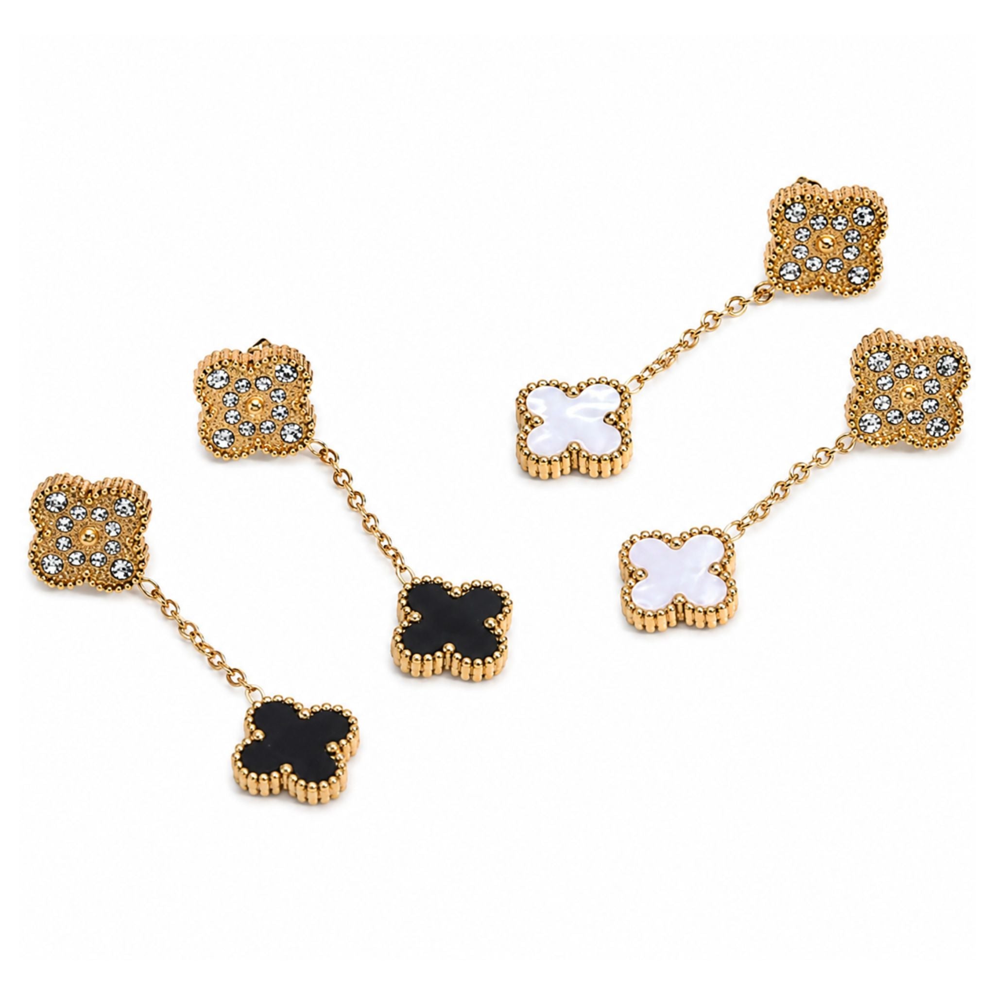 Kleeblatt Ohrringe Gold mit Zirkonia und Perlmutt Design
