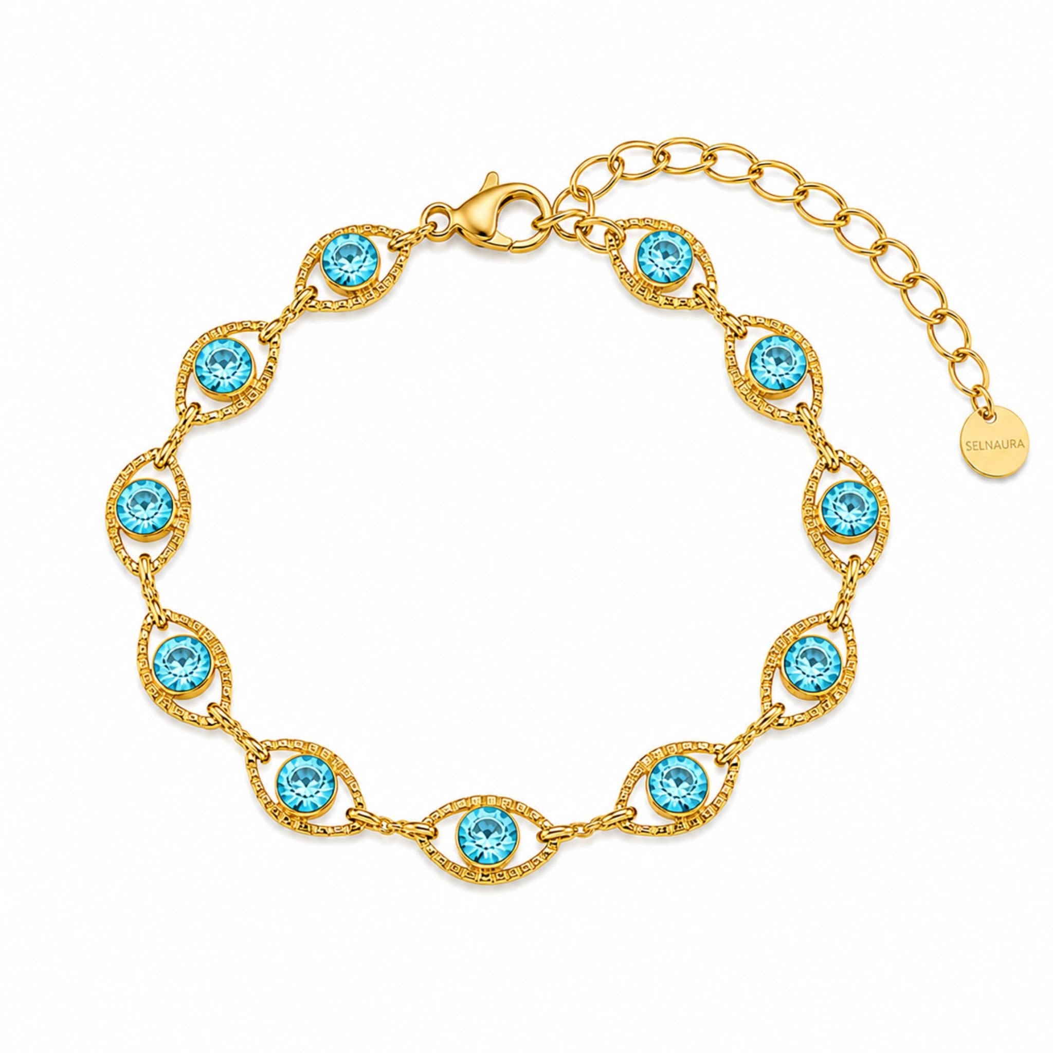 Ocean Glow Armband in Gold mit blauen Zirkonia Steinen