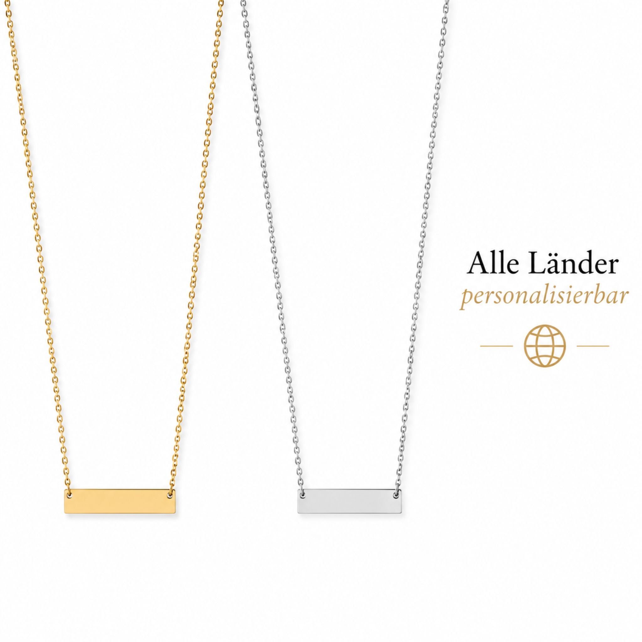 Personalisierte Länder Halskette in Gold und Silber mit Wunschland Gravur