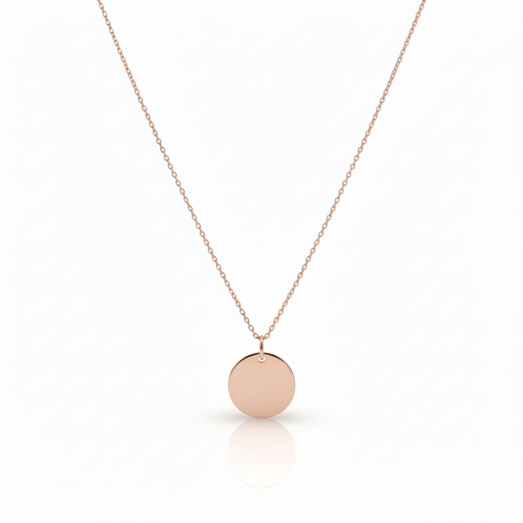 Roségoldene Coin of Meaning Halskette mit glattem Kreis-Anhänger, modernes minimalistisches Design