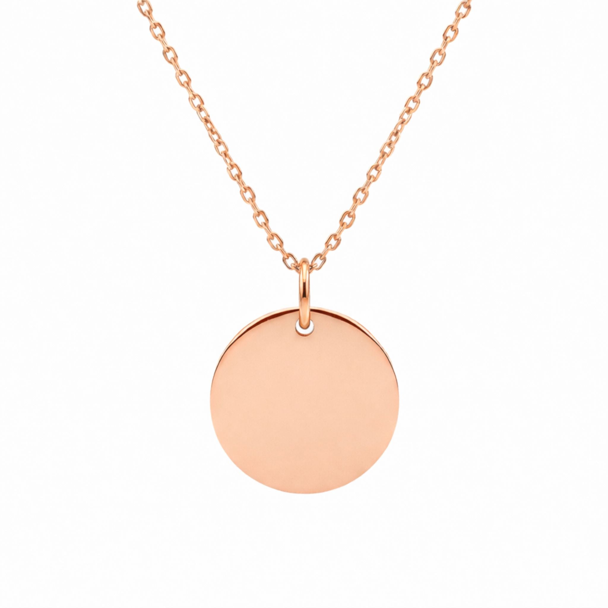 Roségoldene Coin of Meaning Kette mit rundem Anhänger, filigrane Halskette auf weißem Hintergrund