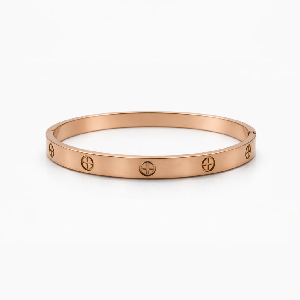 Roségoldfarbener Schrauben-Armreif im minimalistischen Design, eleganter Damenschmuck