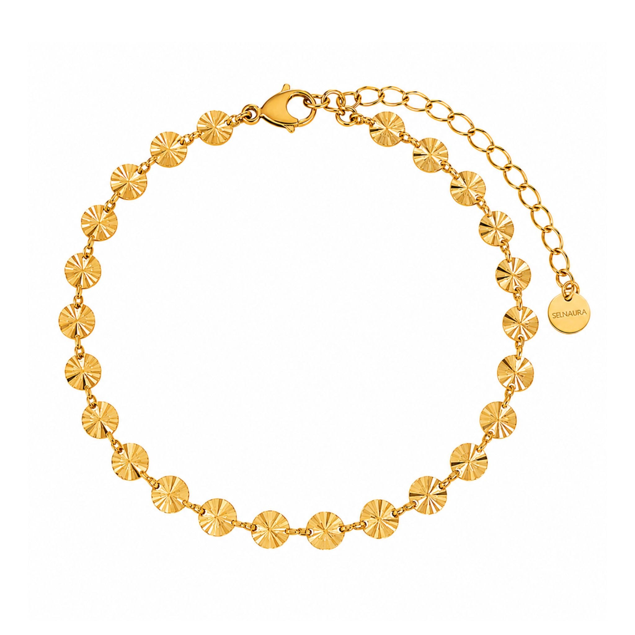 Goldenes Soleil Armband aus 18K vergoldetem Edelstahl mit strukturierter Plättchenkette