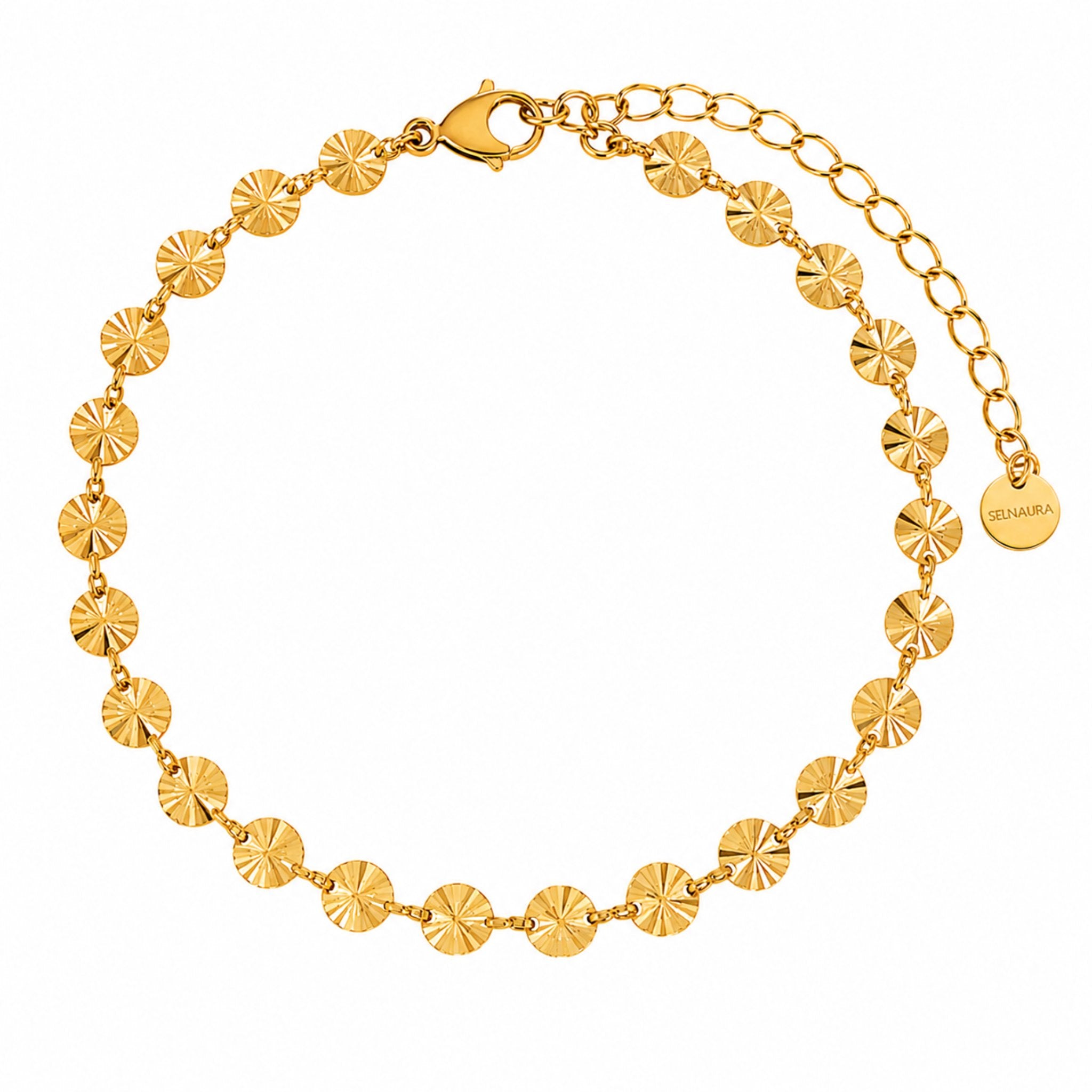 Goldenes Soleil Armband aus 18K vergoldetem Edelstahl mit strukturierter Plättchenkette