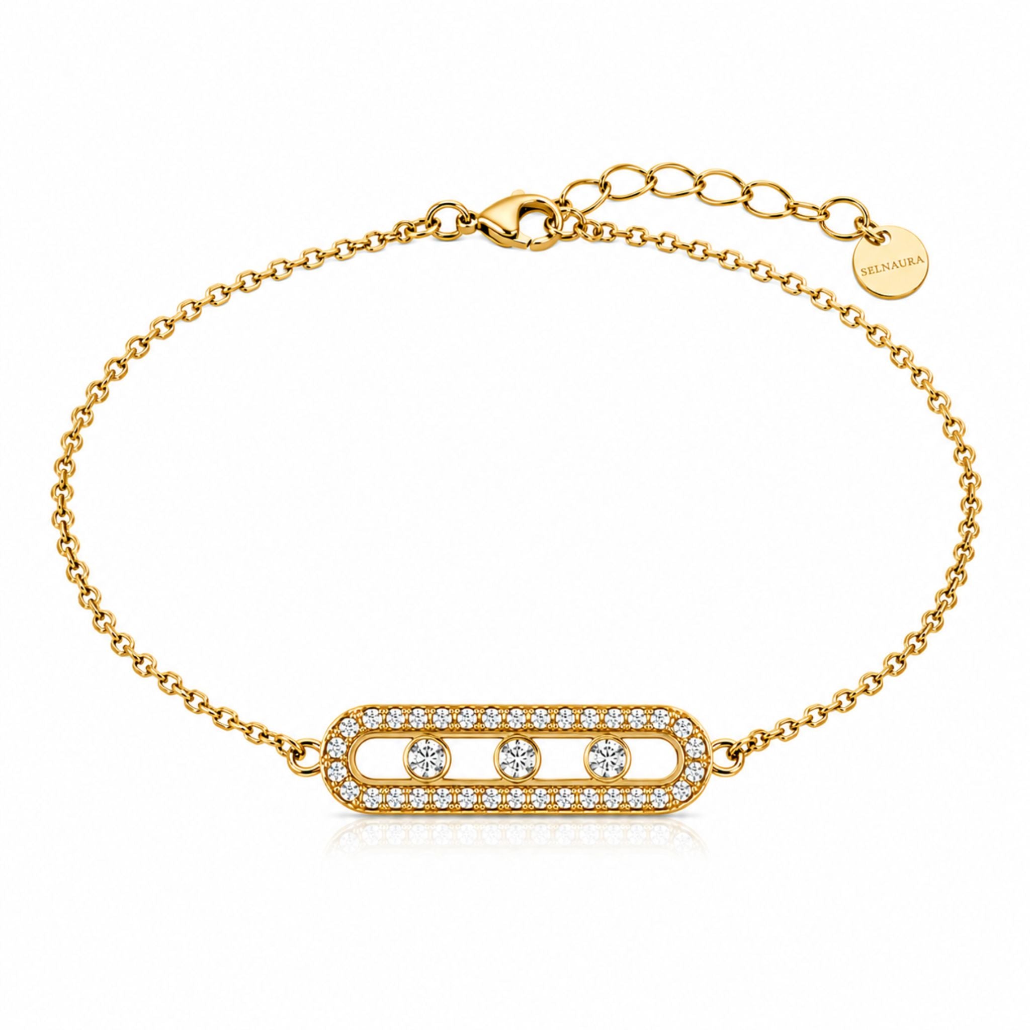 Trinity Shine Armband Gold mit drei beweglichen Zirkonia und Pavé-Fassung